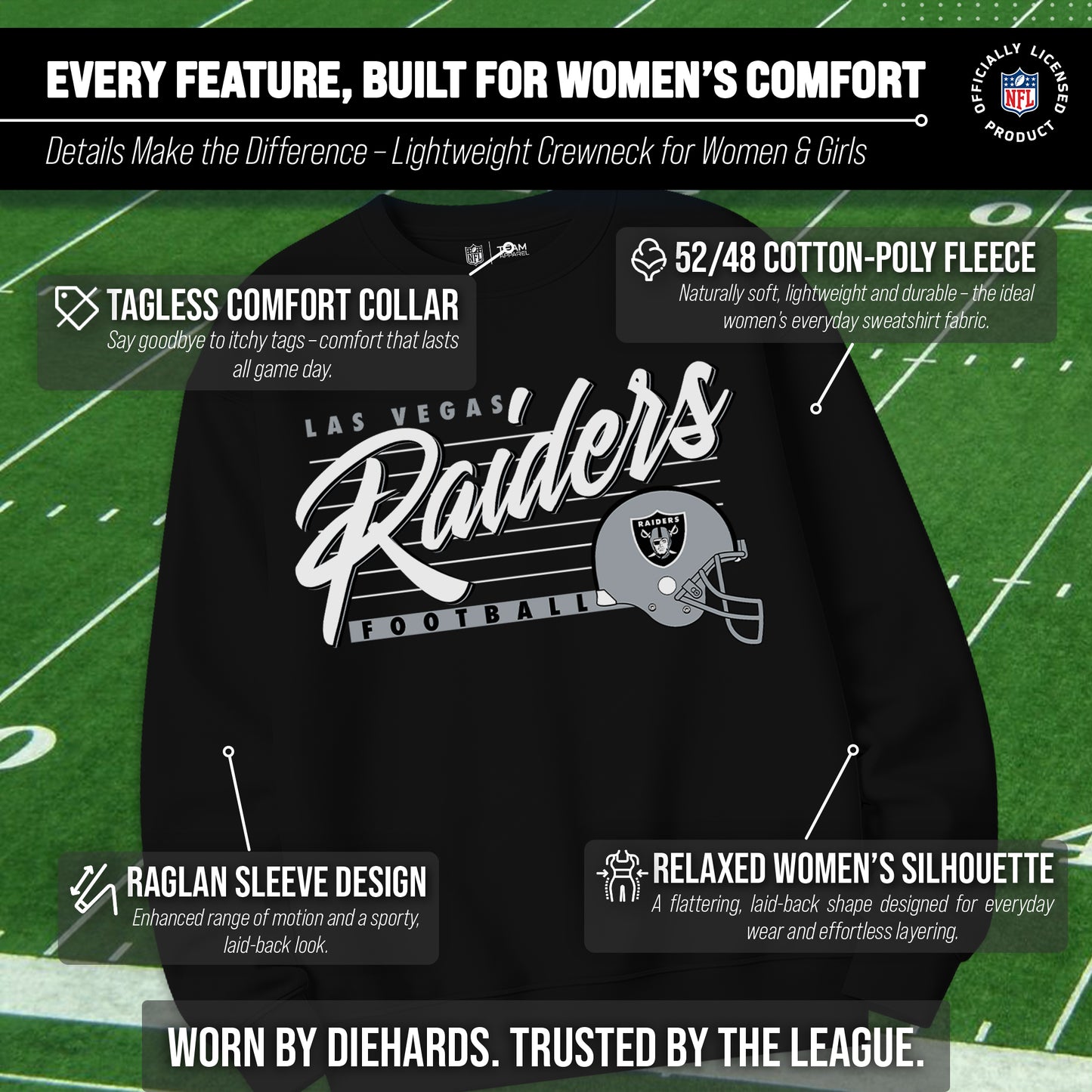 Las Vegas Raiders Womens NFL Scrimmage Line Crewneck Pullover - Black