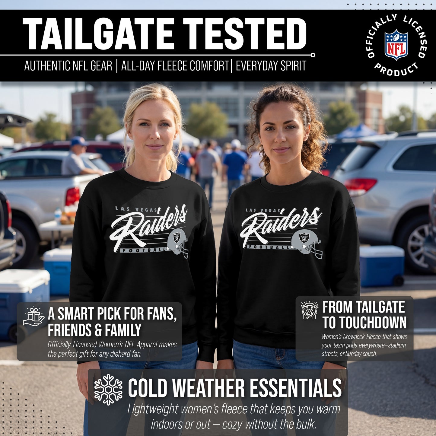Las Vegas Raiders Womens NFL Scrimmage Line Crewneck Pullover - Black