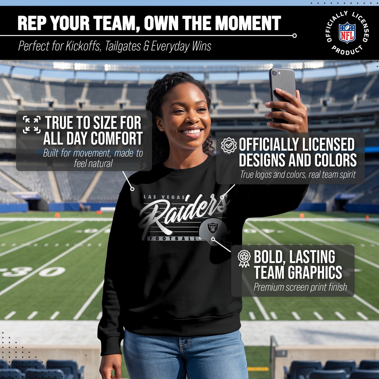 Las Vegas Raiders Womens NFL Scrimmage Line Crewneck Pullover - Black