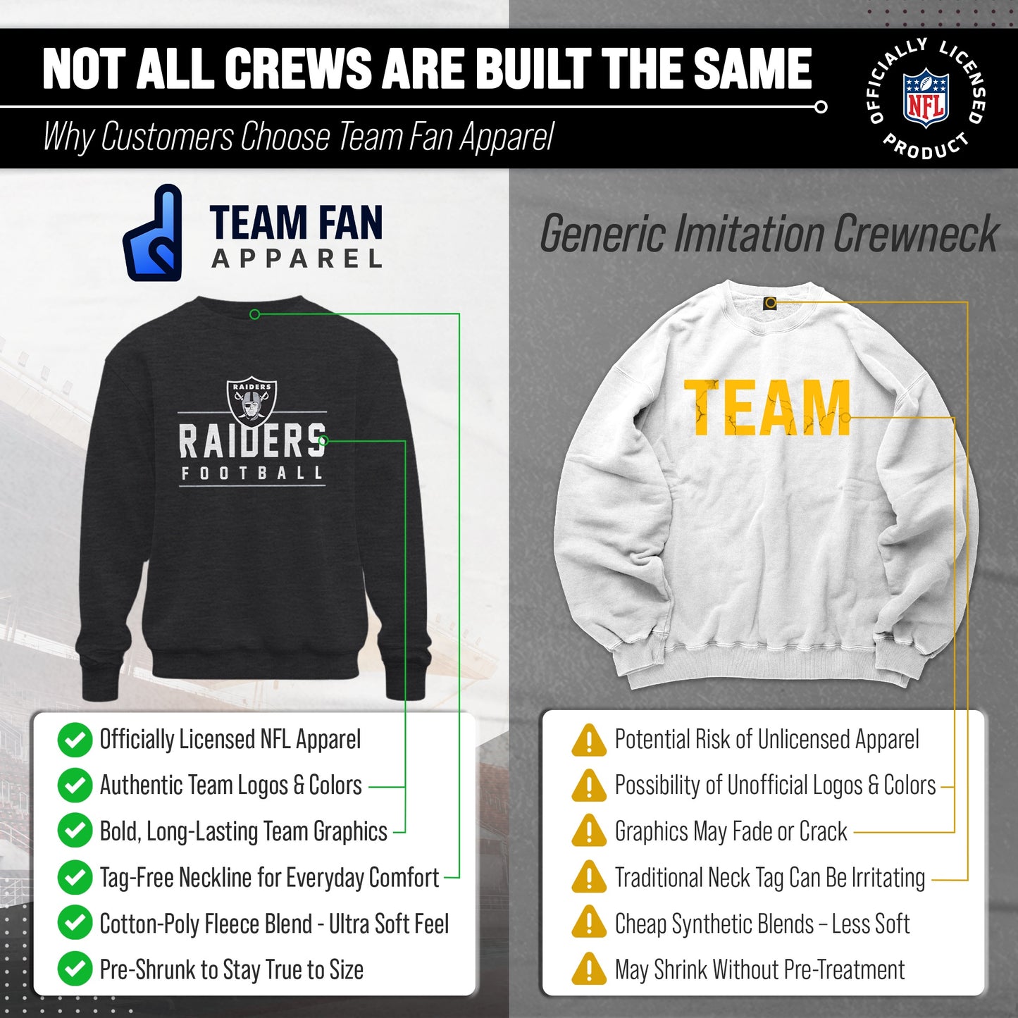 Las Vegas Raiders NFL Adult True Fan Crewneck Sweatshirt - Charcoal
