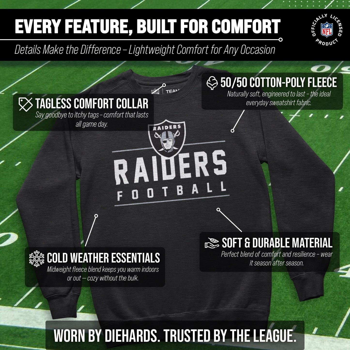 Las Vegas Raiders NFL Adult True Fan Crewneck Sweatshirt - Charcoal