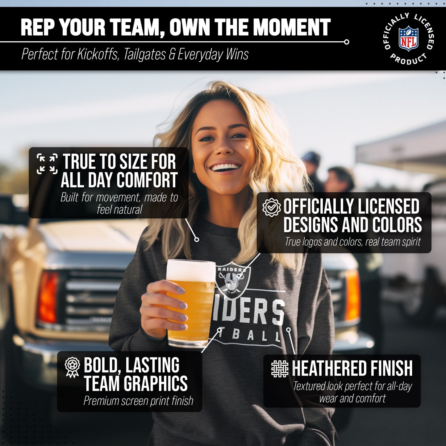 Las Vegas Raiders NFL Adult True Fan Crewneck Sweatshirt - Charcoal