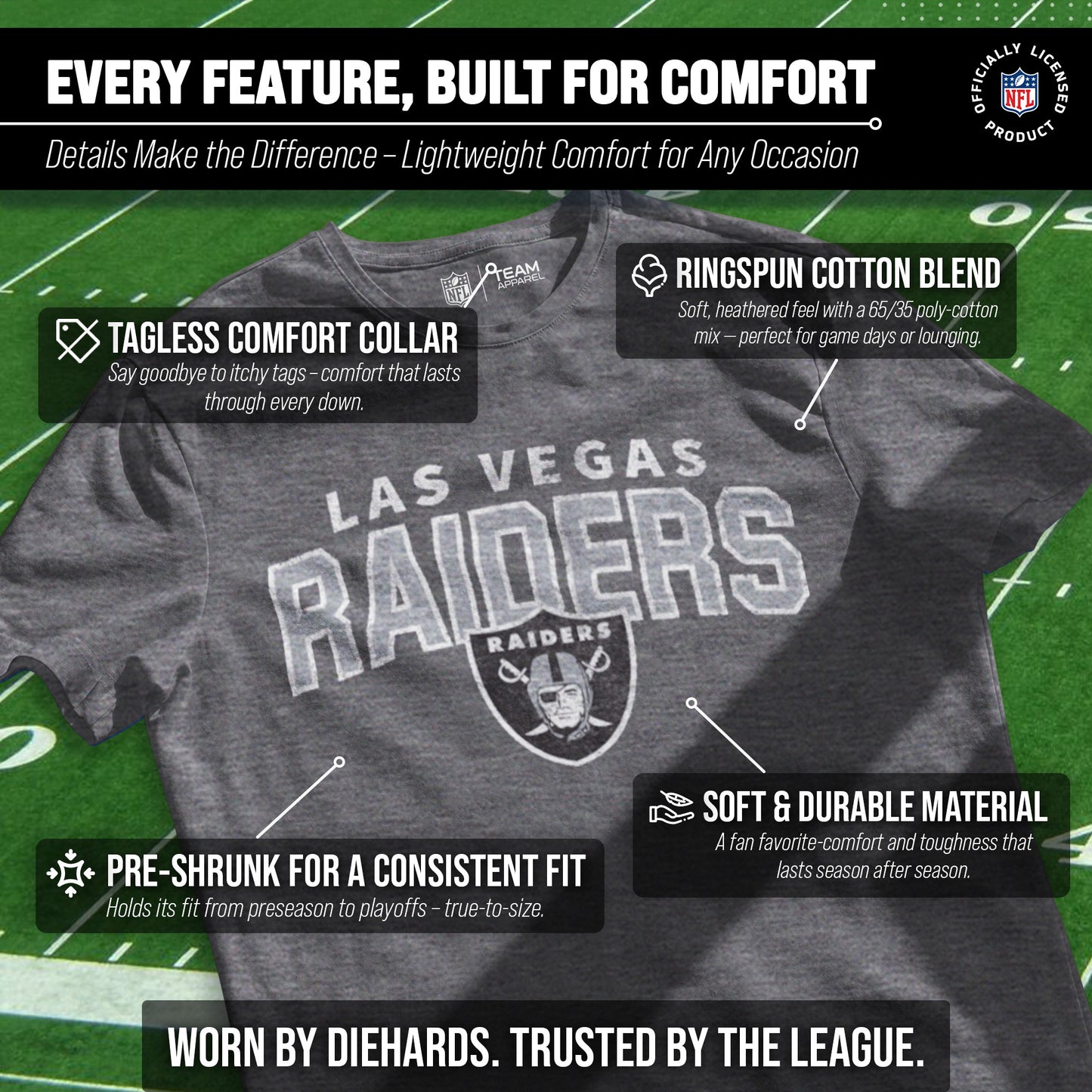 Las Vegas Raiders NFL Starting Fresh Short Sleeve Heather T-Shirt - Sport Gray