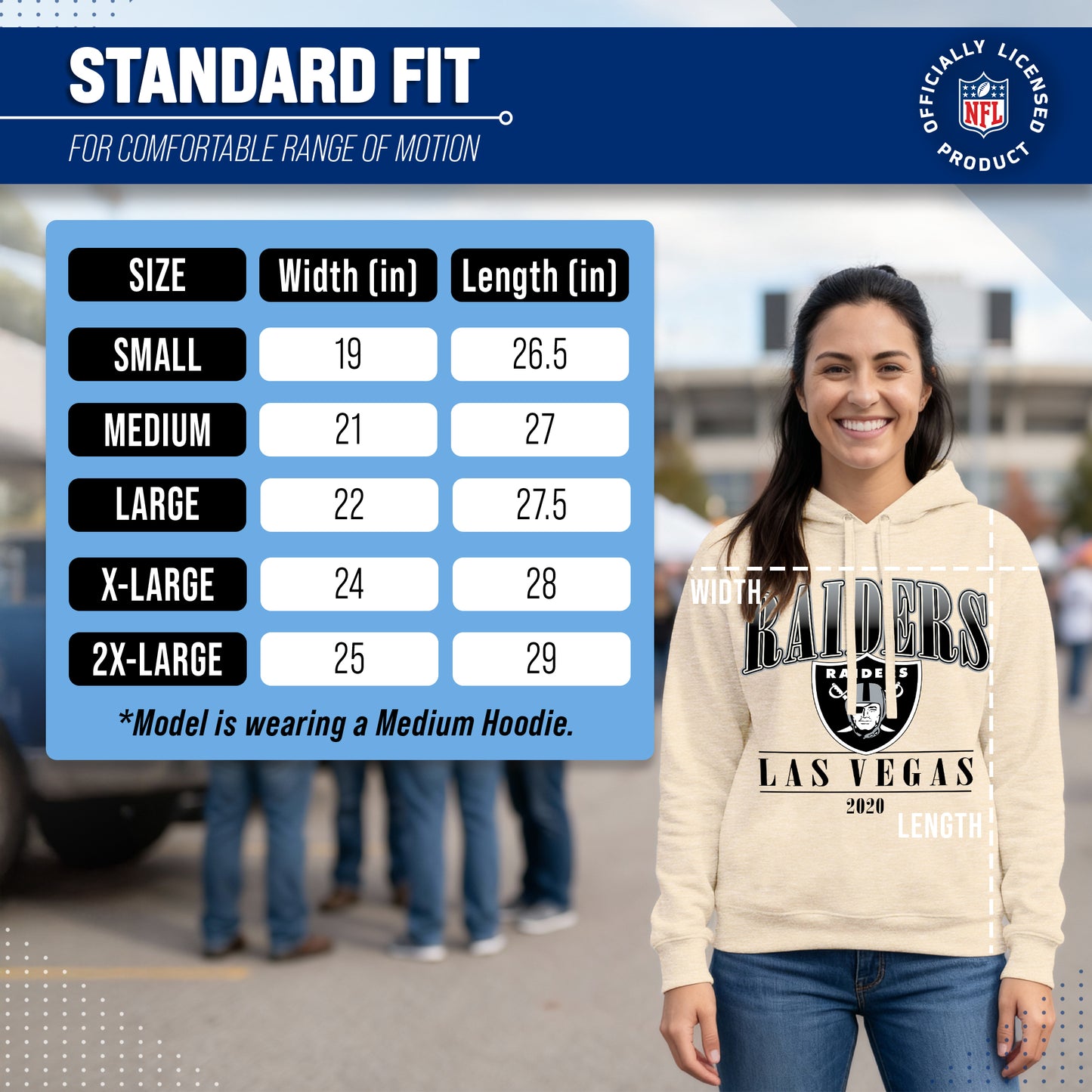 Las Vegas Raiders Ladies NFL Starstruck Fleece Pullover Hooded Sweatshirt - Cream