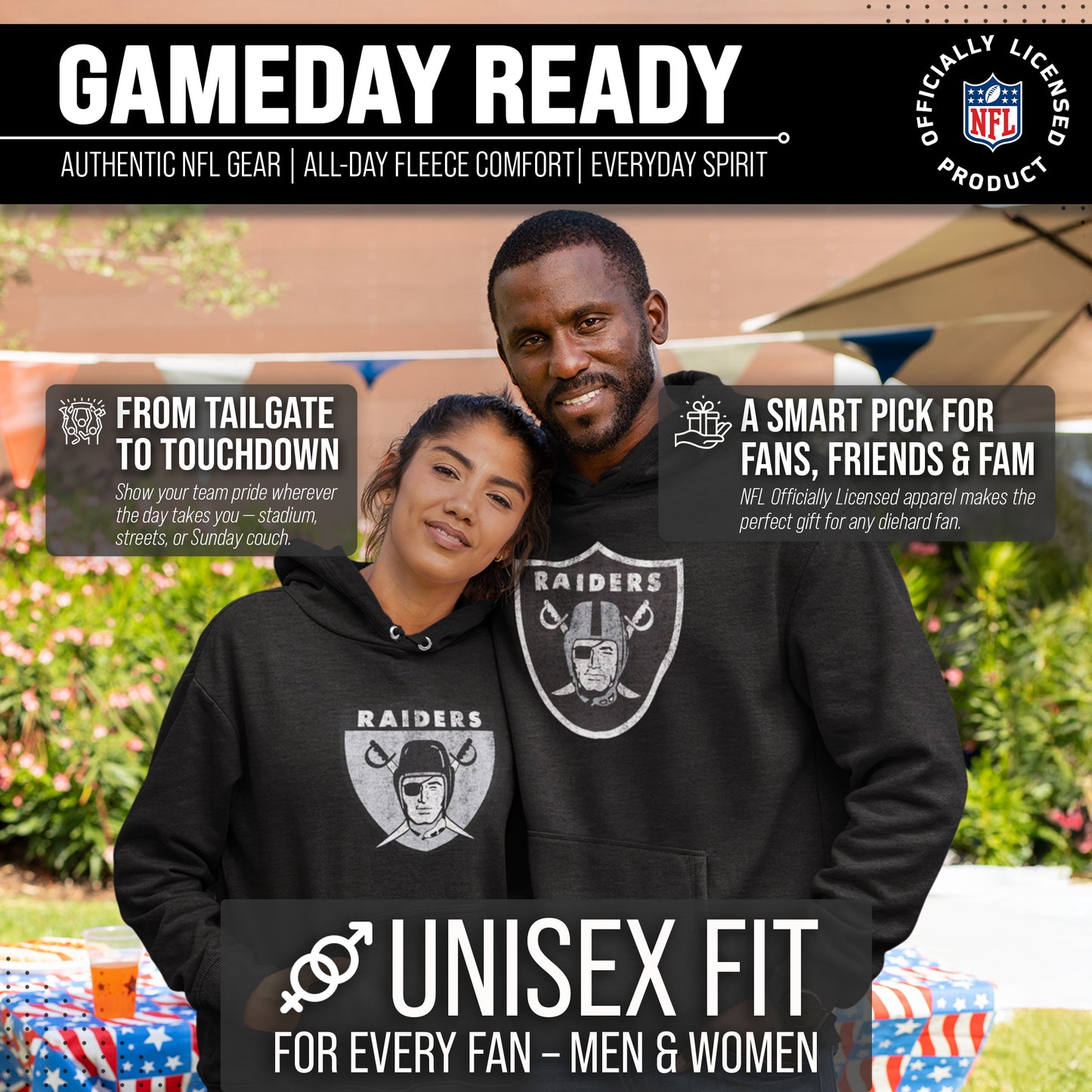 Las Vegas Raiders NFL Adult Unisex Modern Throwback Ultra Soft Fleece Hooded Sweatshirt - Black