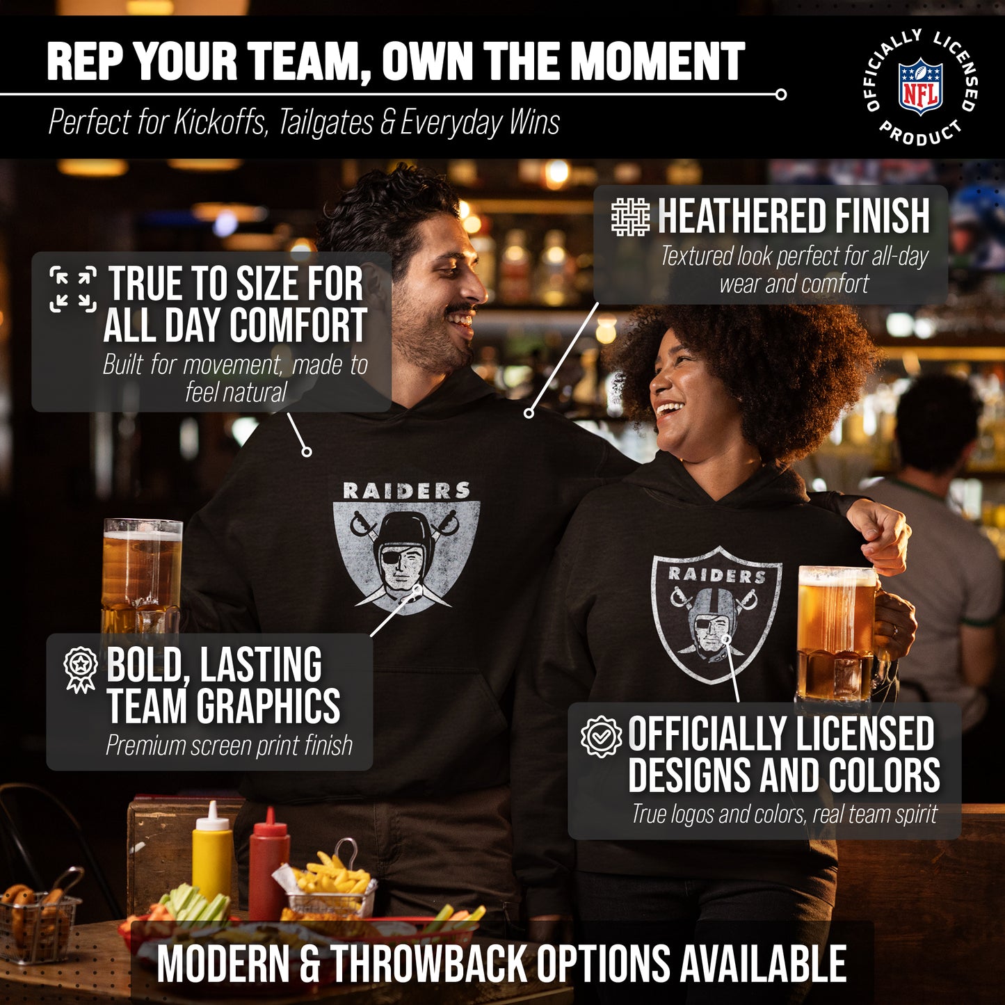 Las Vegas Raiders NFL Adult Unisex Modern Throwback Ultra Soft Fleece Hooded Sweatshirt - Black