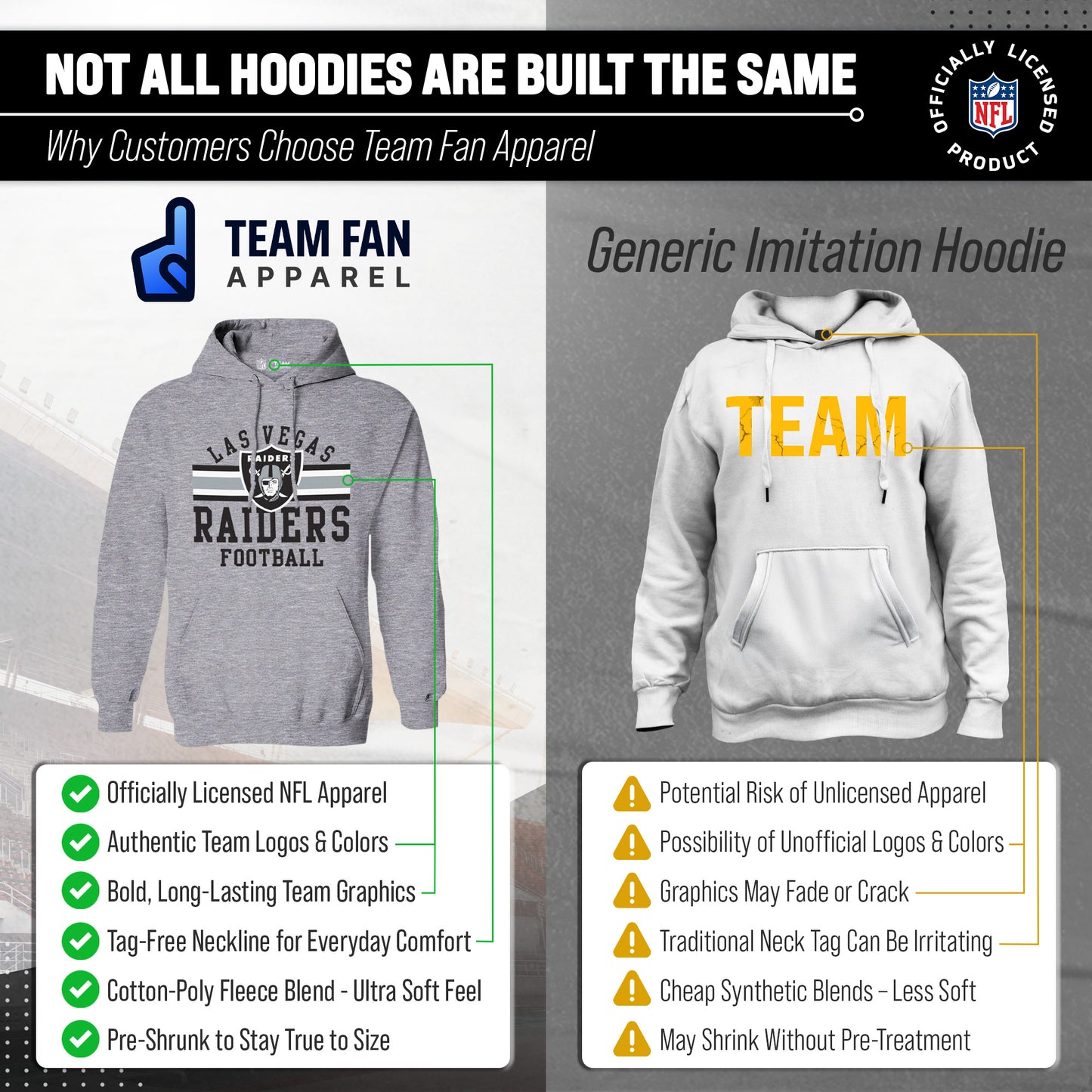 Las Vegas Raiders NFL Team Stripe Hooded Sweatshirt- Soft Pullover Sports Hoodie For Men & Women - Sport Gray