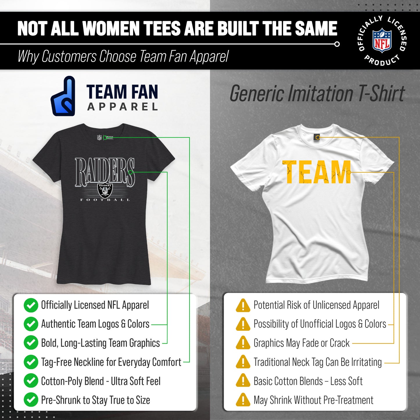 Las Vegas Raiders NFL Womens Overtime Blueprint Tag-Less T-Shirt - Black