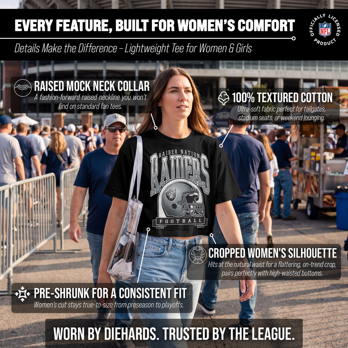 Las Vegas Raiders  Women's Franchise Helmet Crop T-Shirt Mock Neck - Black
