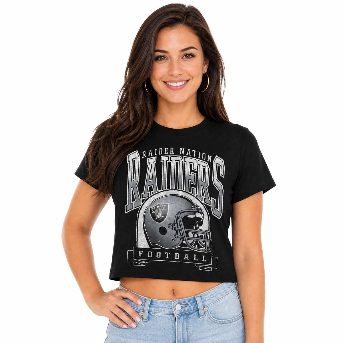 Las Vegas Raiders Junk Food NFL Women's Franchise Helmet Crop T-Shirt - Black