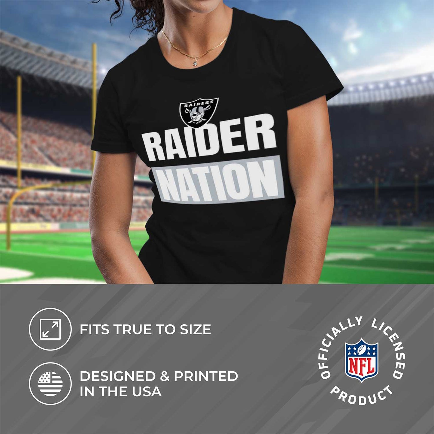 Las Vegas Raiders NFL Womens Plus Size Team Slogan Short Sleeve T-Shirt - Black