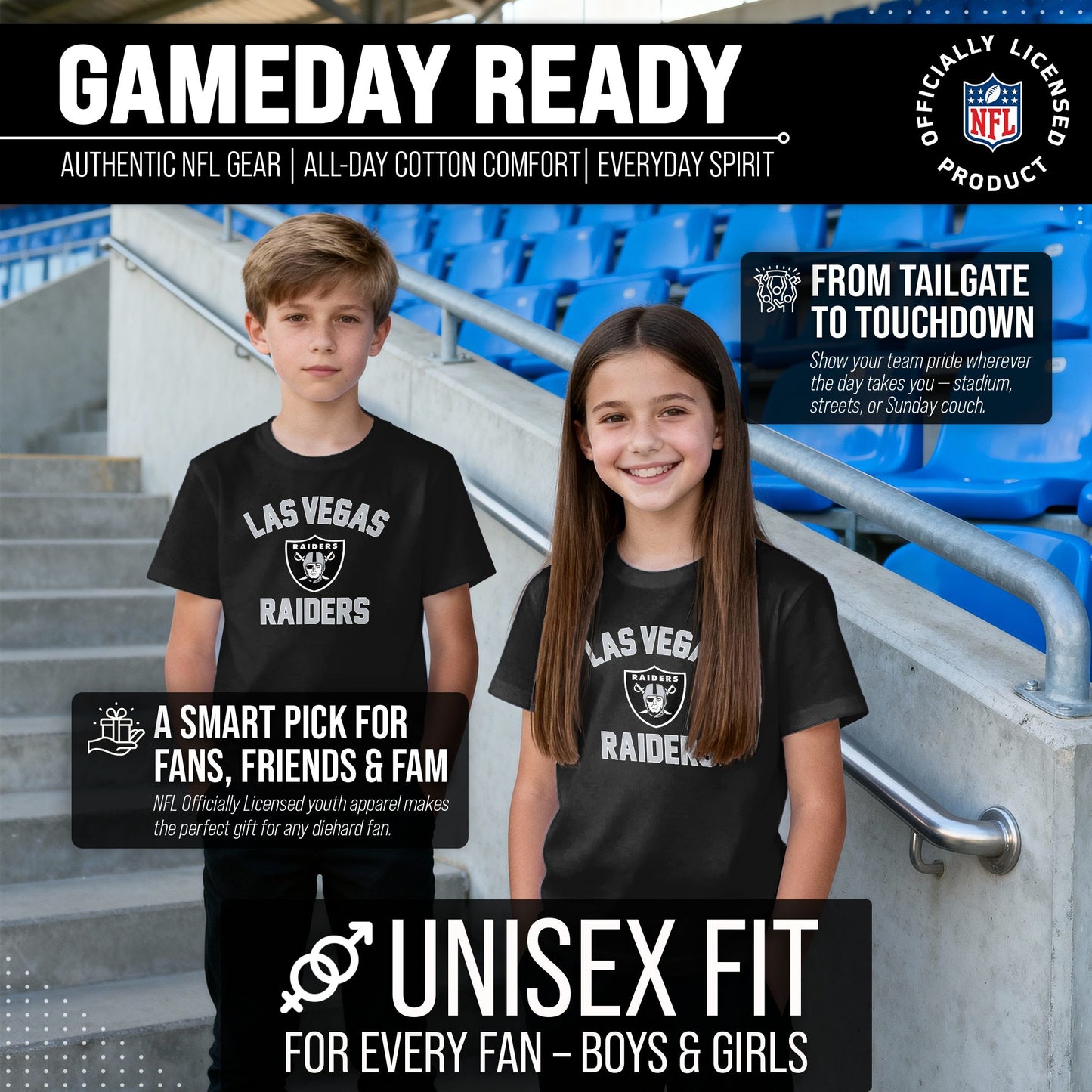 Las Vegas Raiders NFL Youth Gameday Football T-Shirt - Black