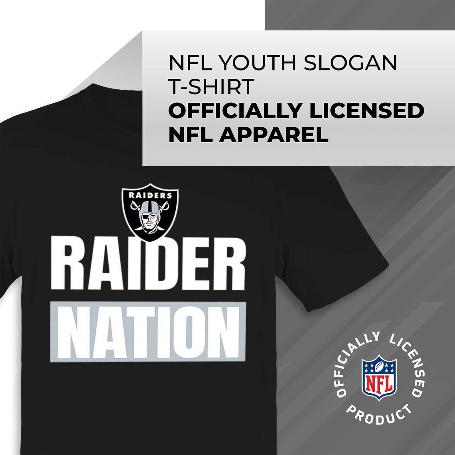Las Vegas Raiders NFL Youth Team Slogan Short Sleeve Lightweight T Shirt - Black
