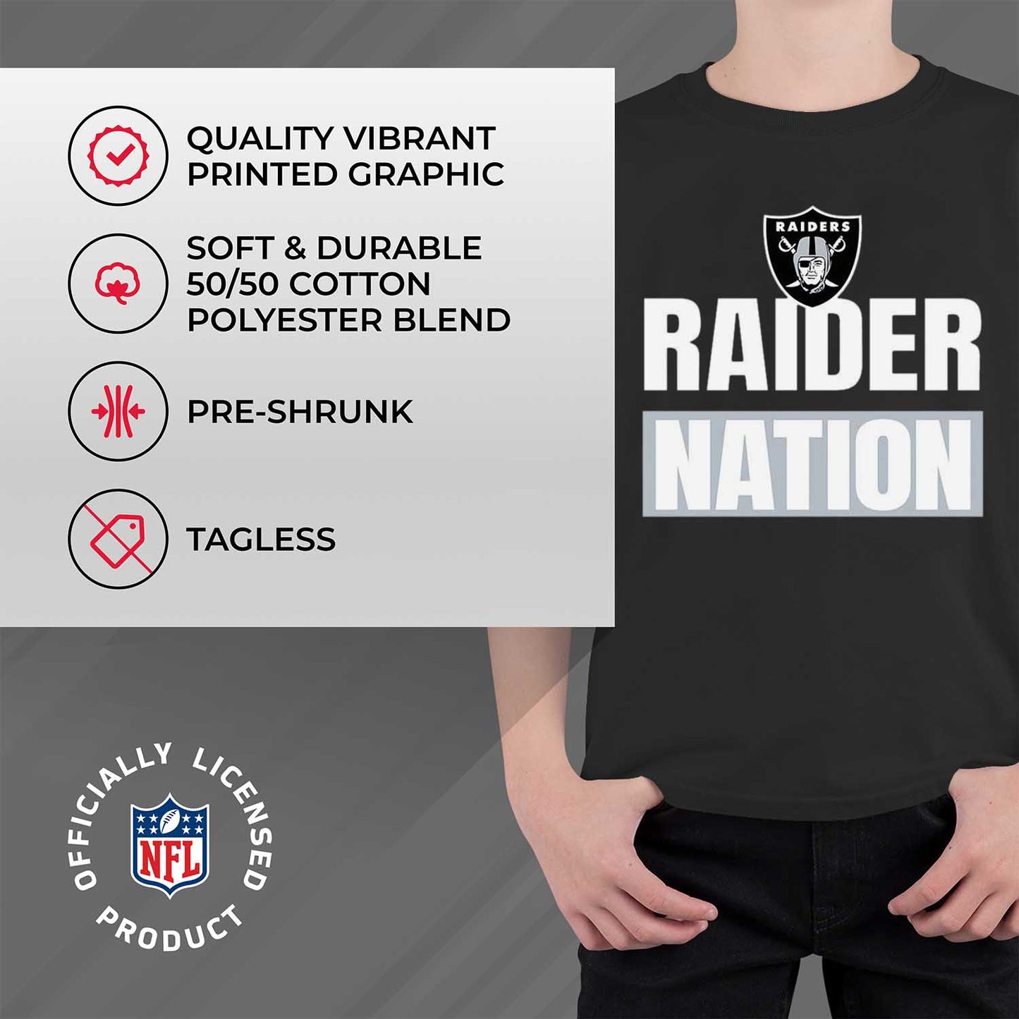 Las Vegas Raiders NFL Youth Team Slogan Short Sleeve Lightweight T Shirt - Black