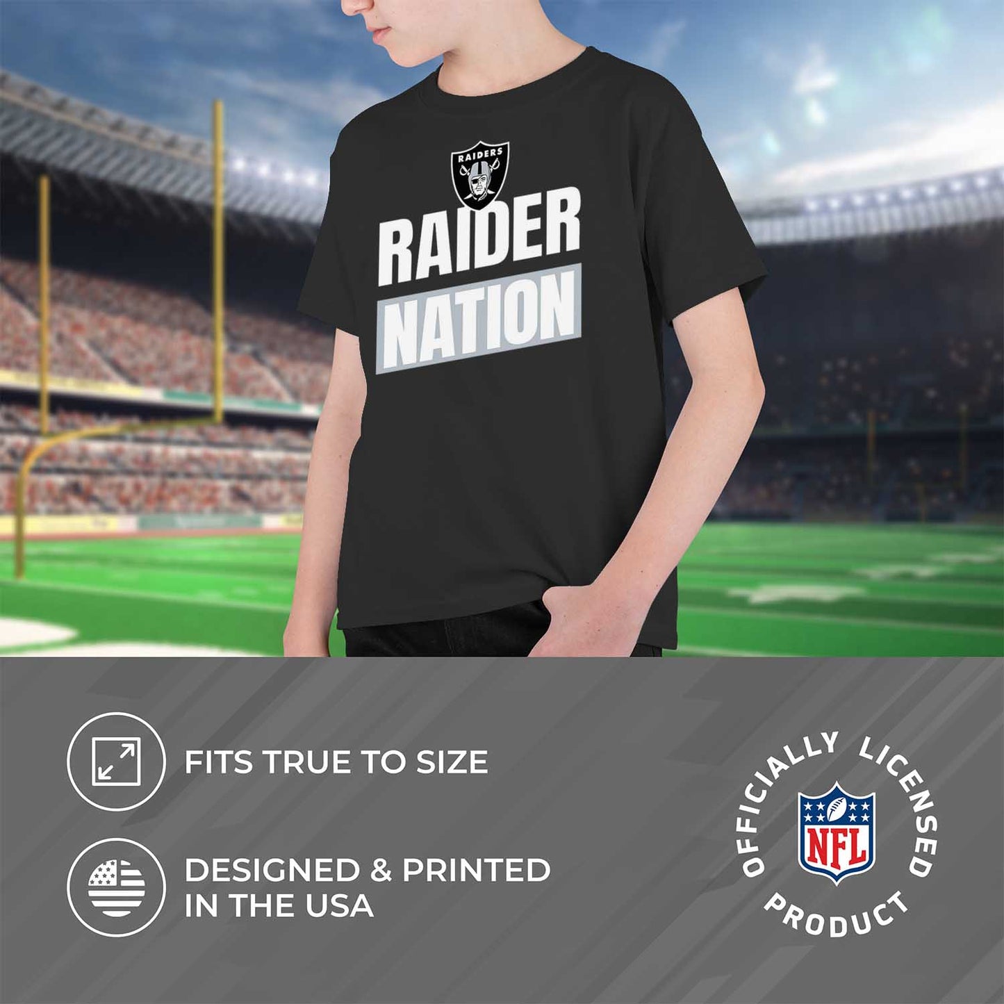 Las Vegas Raiders NFL Youth Team Slogan Short Sleeve Lightweight T Shirt - Black