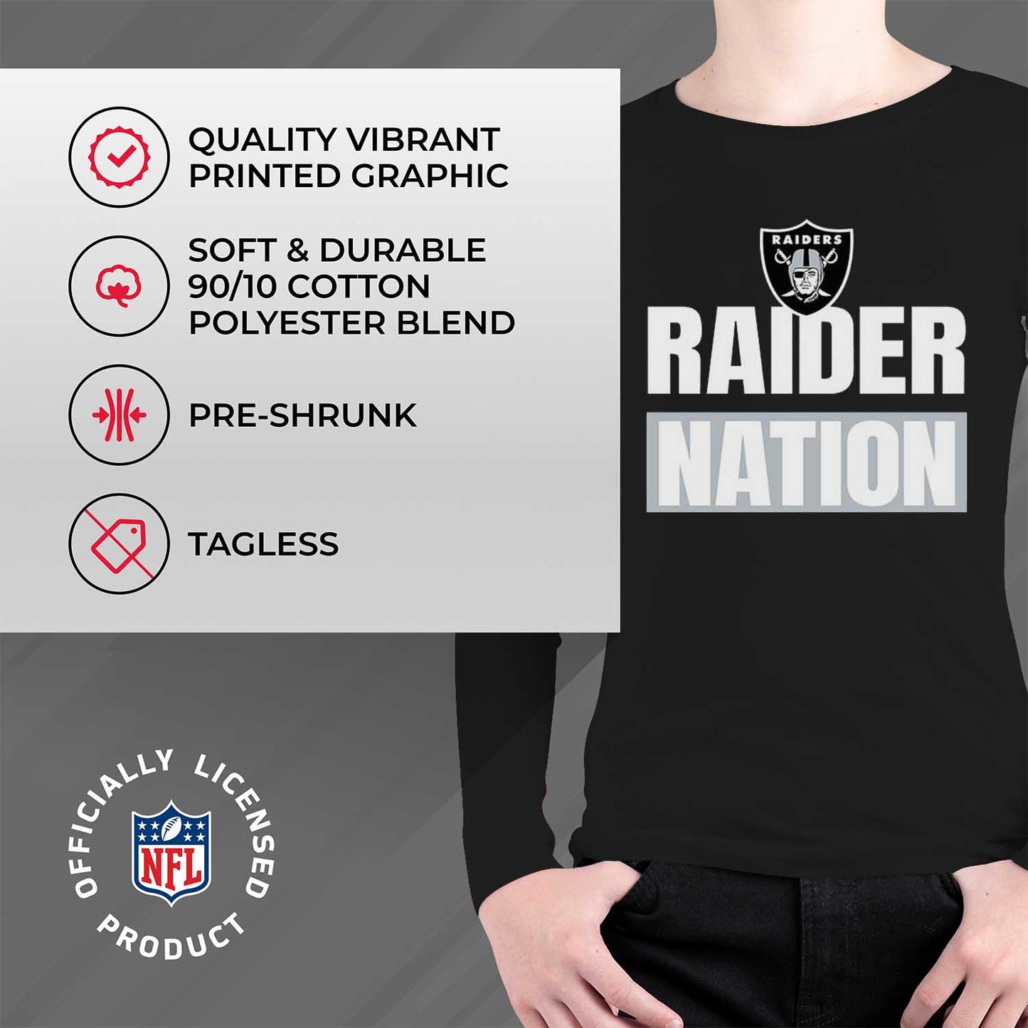 Las Vegas Raiders NFL Youth Team Slogan Long Sleeve Shirt  - Black