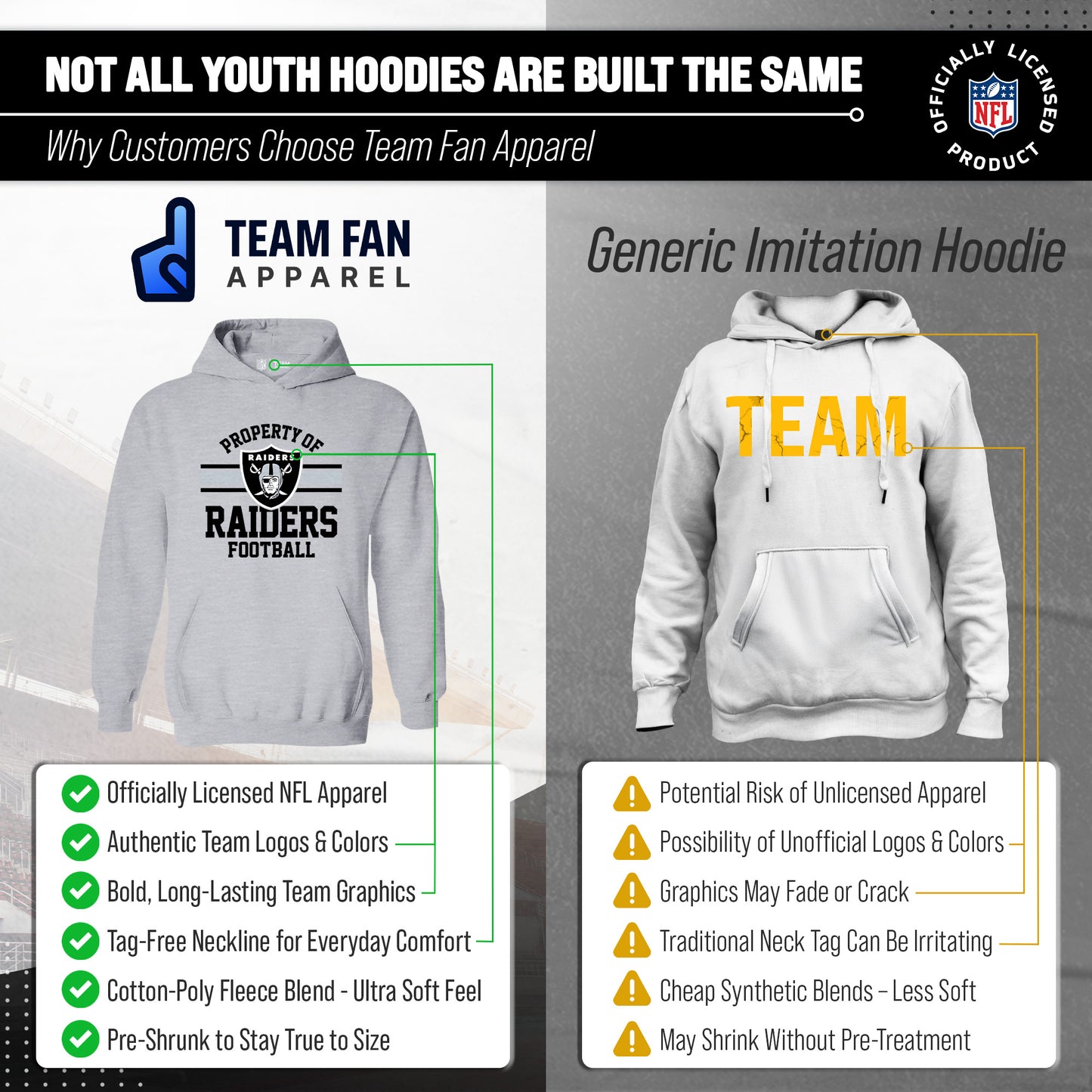 Las Vegas Raiders NFL Youth Property Of Hooded Sweatshirt - Sport Gray