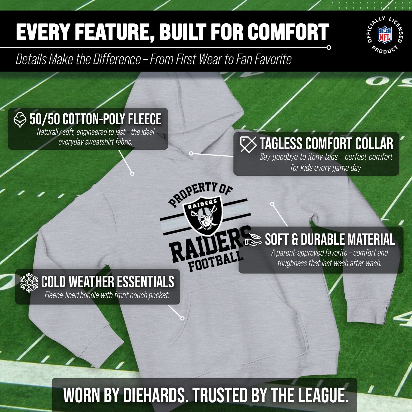 Las Vegas Raiders NFL Youth Property Of Hooded Sweatshirt - Sport Gray