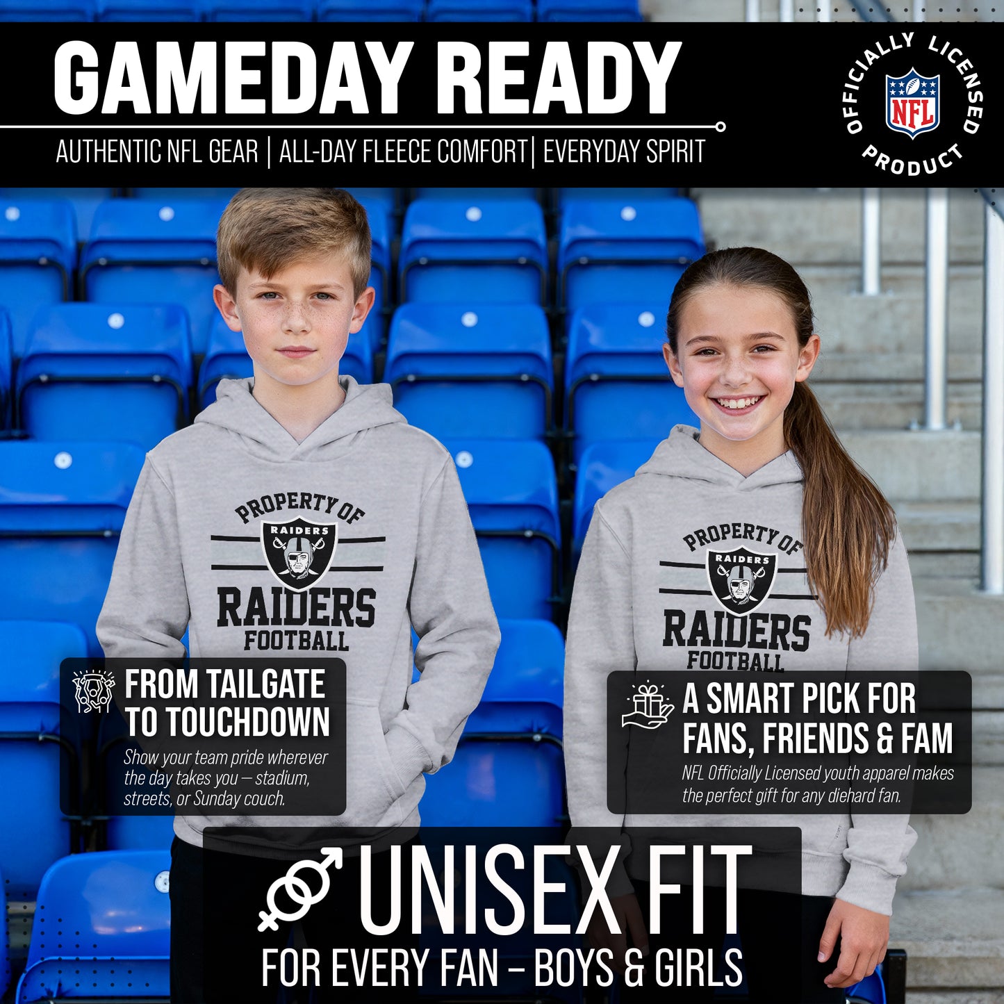 Las Vegas Raiders NFL Youth Property Of Hooded Sweatshirt - Sport Gray