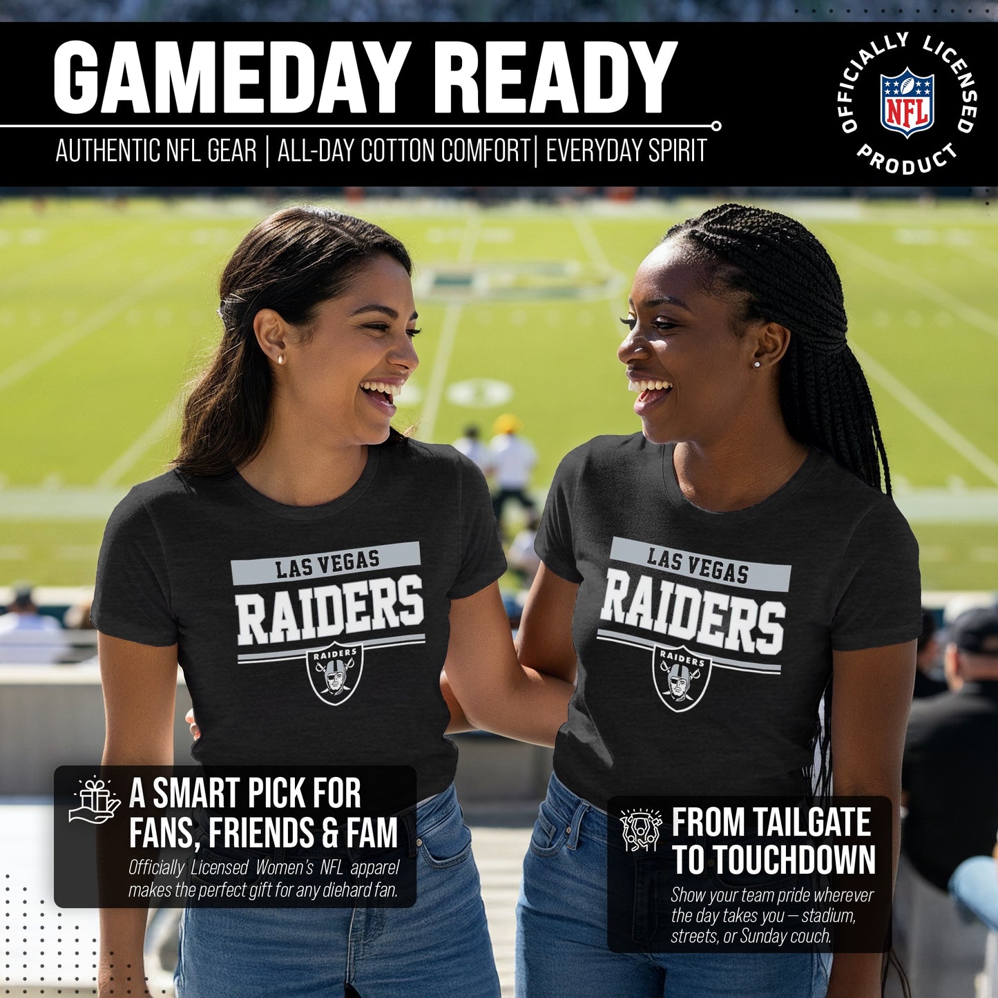 Las Vegas Raiders NFL Women's Team Block Charcoal Tagless T-Shirt - Charcoal