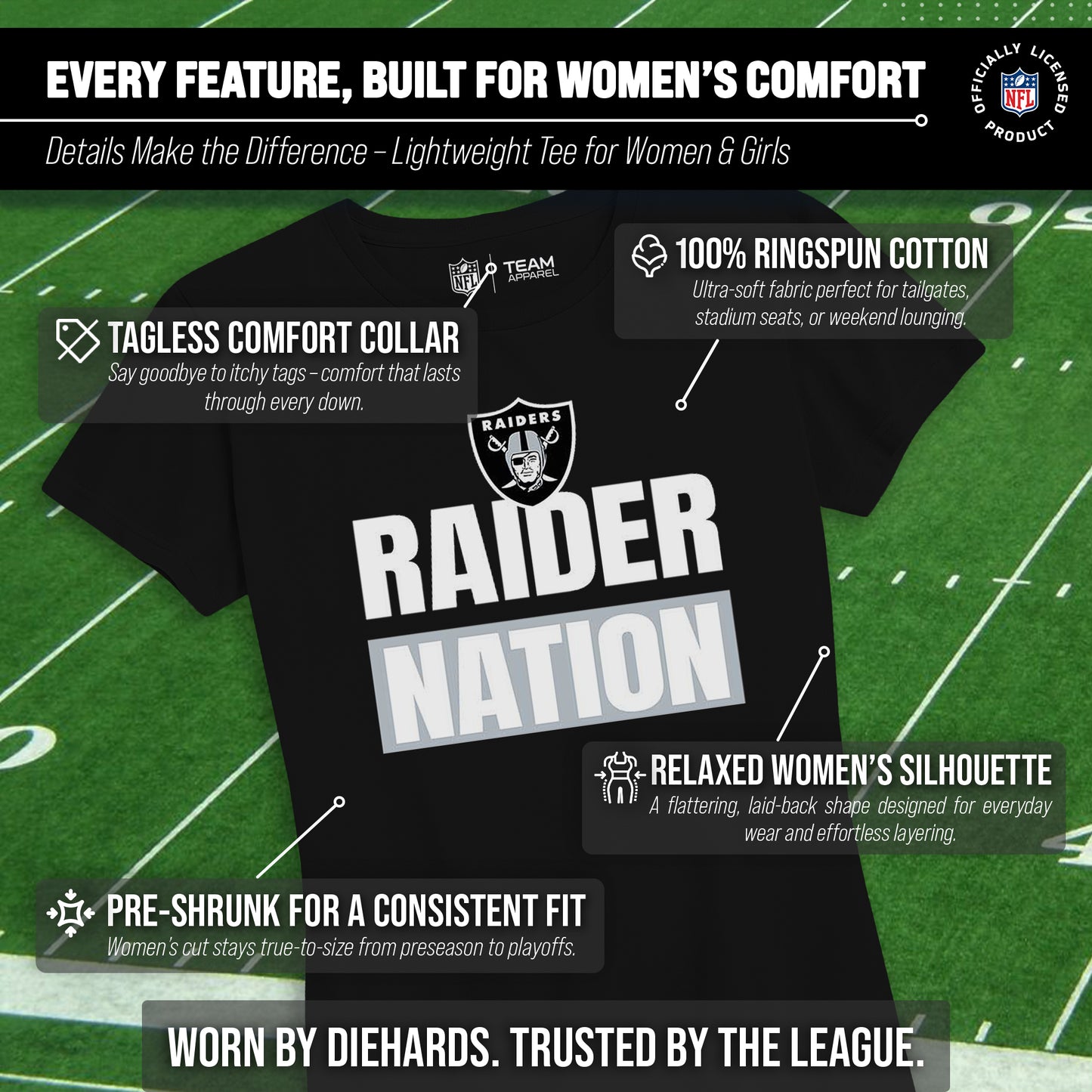 Las Vegas Raiders NFL Womens Team Slogan Short Sleeve Tshirt - Black