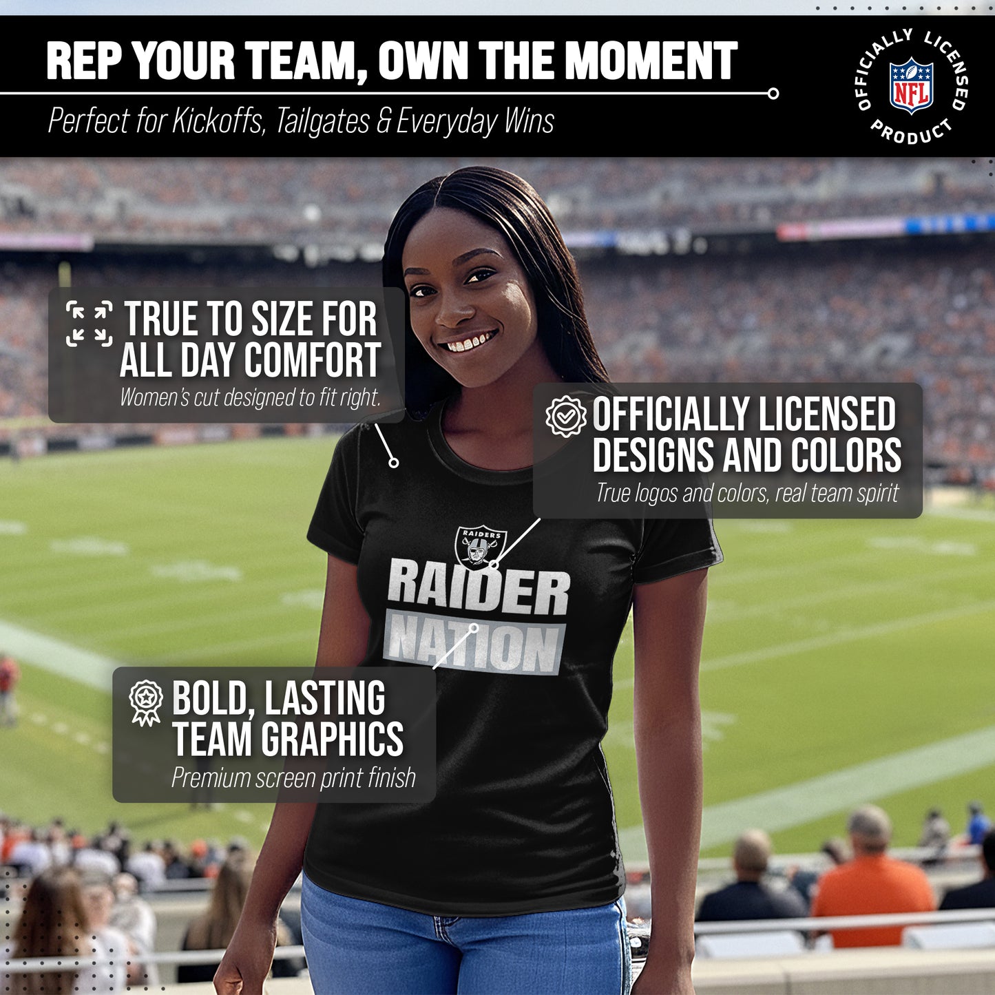 Las Vegas Raiders NFL Womens Team Slogan Short Sleeve Tshirt - Black