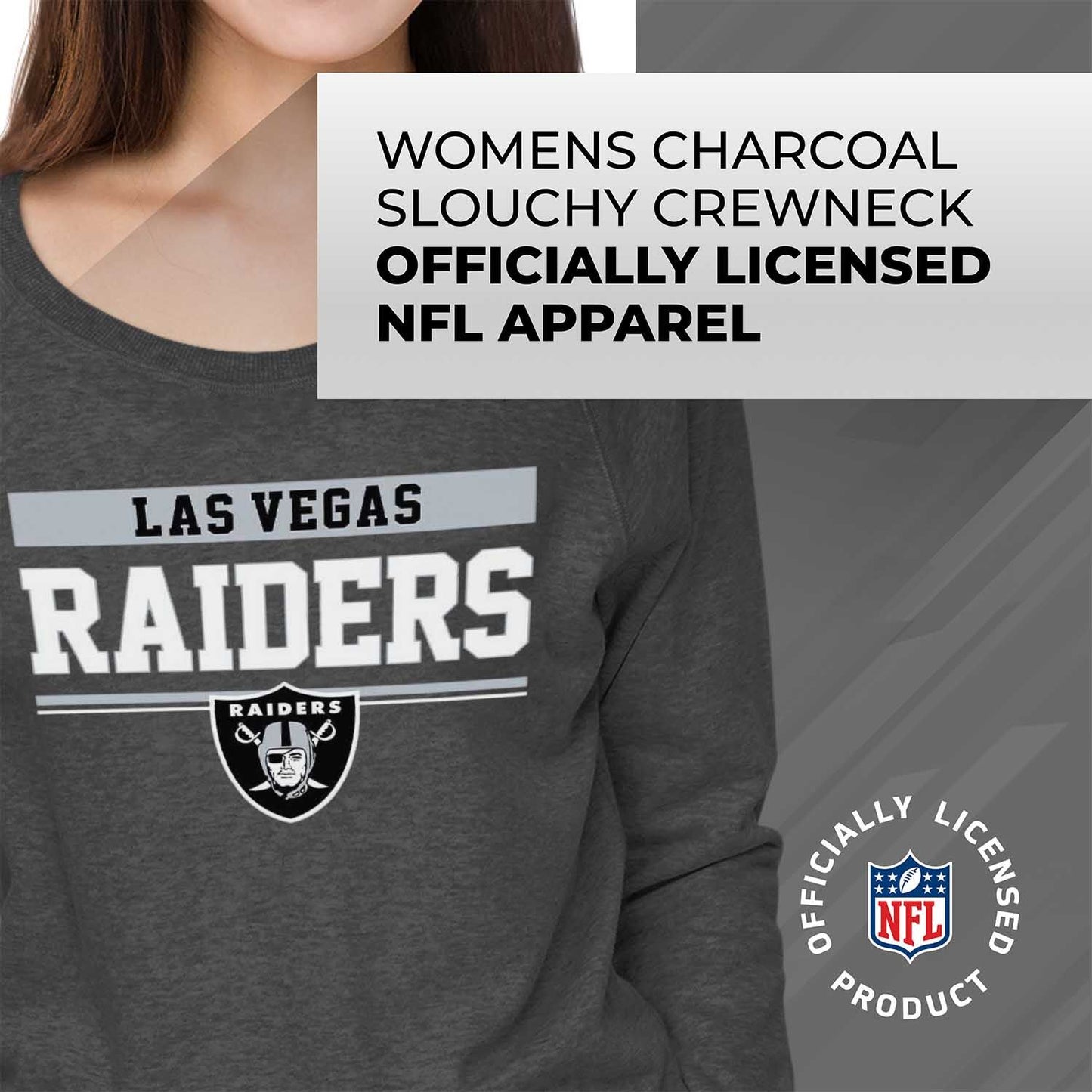 Las Vegas Raiders NFL Womens Team Block French Terry Slouchy Top - Charcoal