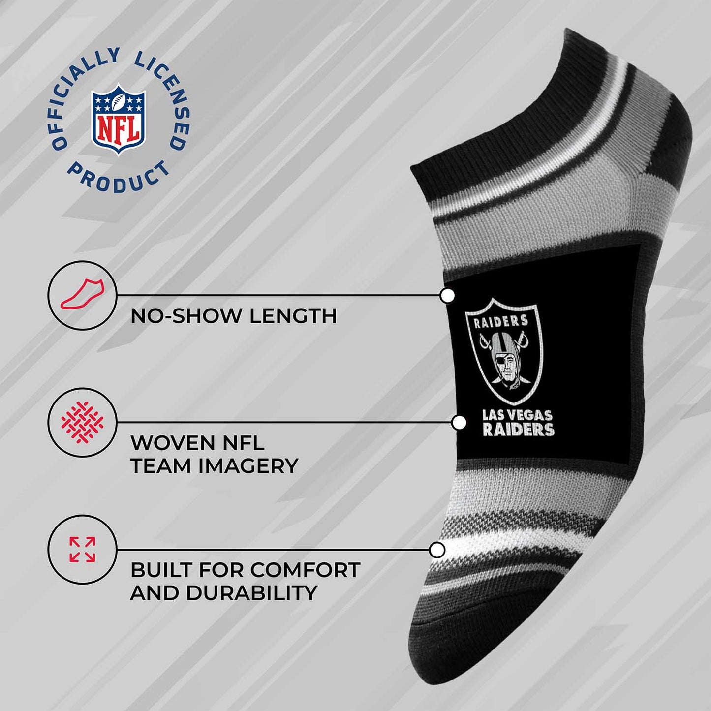 Las Vegas Raiders NFL Adult Marquis Addition No Show Socks - Black