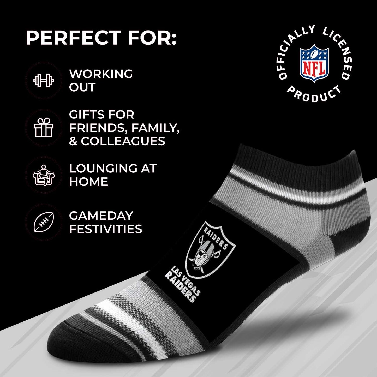 Las Vegas Raiders NFL Adult Marquis Addition No Show Socks - Black