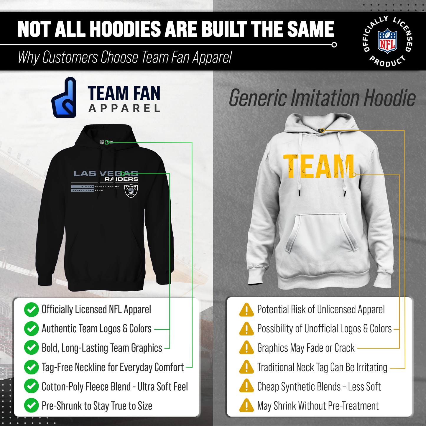 Las Vegas Raiders Adult NFL Speed Stat Sheet Fleece Hooded Sweatshirt - Black