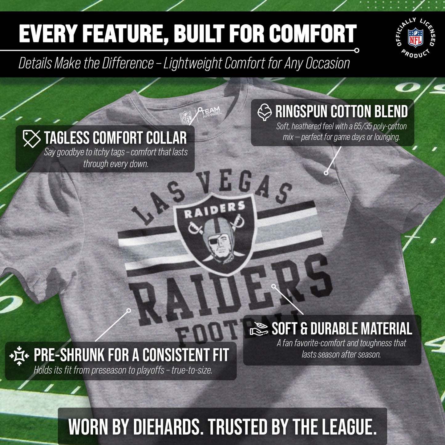 Las Vegas Raiders NFL Adult Short Sleeve Team Stripe Tee - Sport Gray