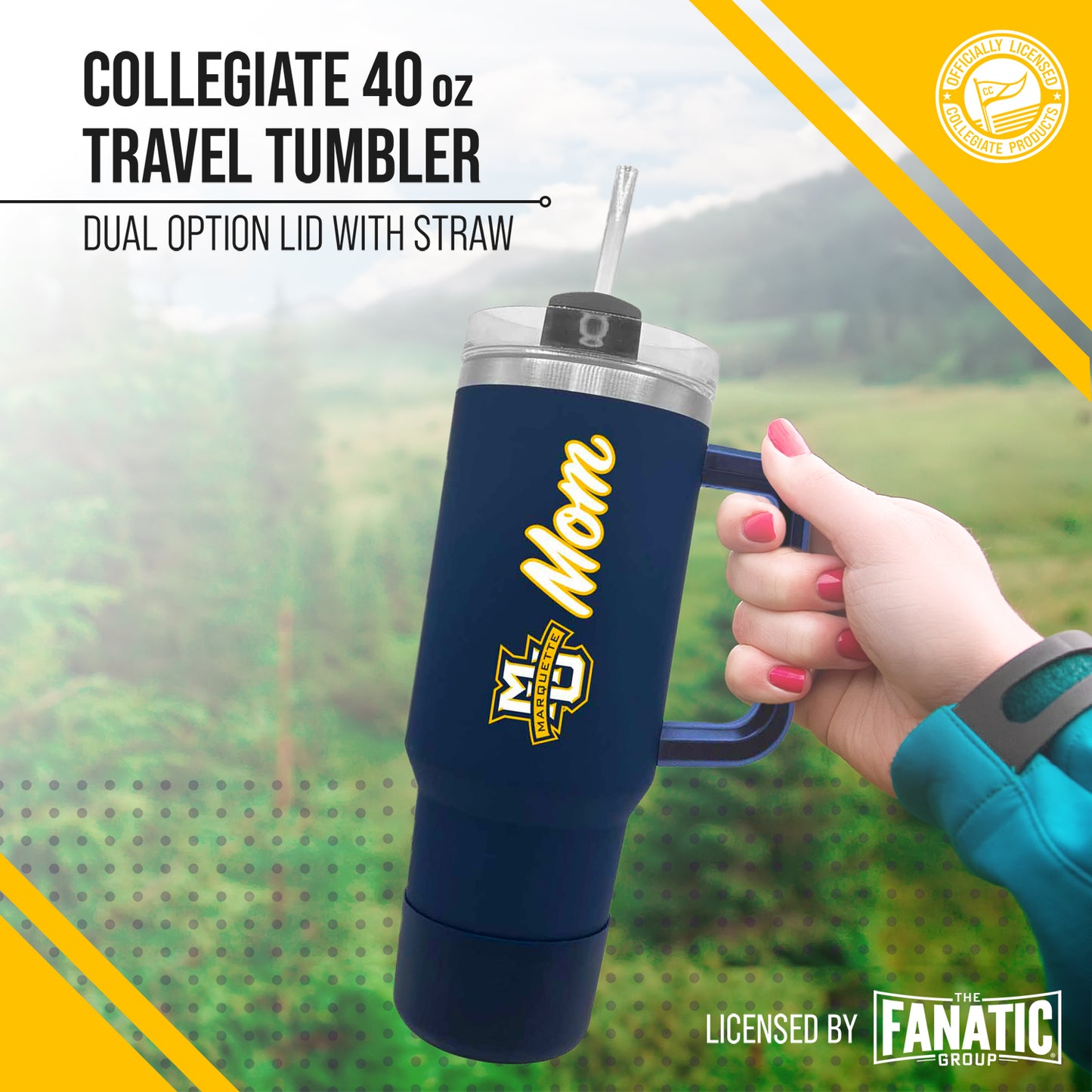 Marquette Golden Eagles Collegiate 40oz Stainless Steel Travel Tumbler with Handle for Mom - Navy