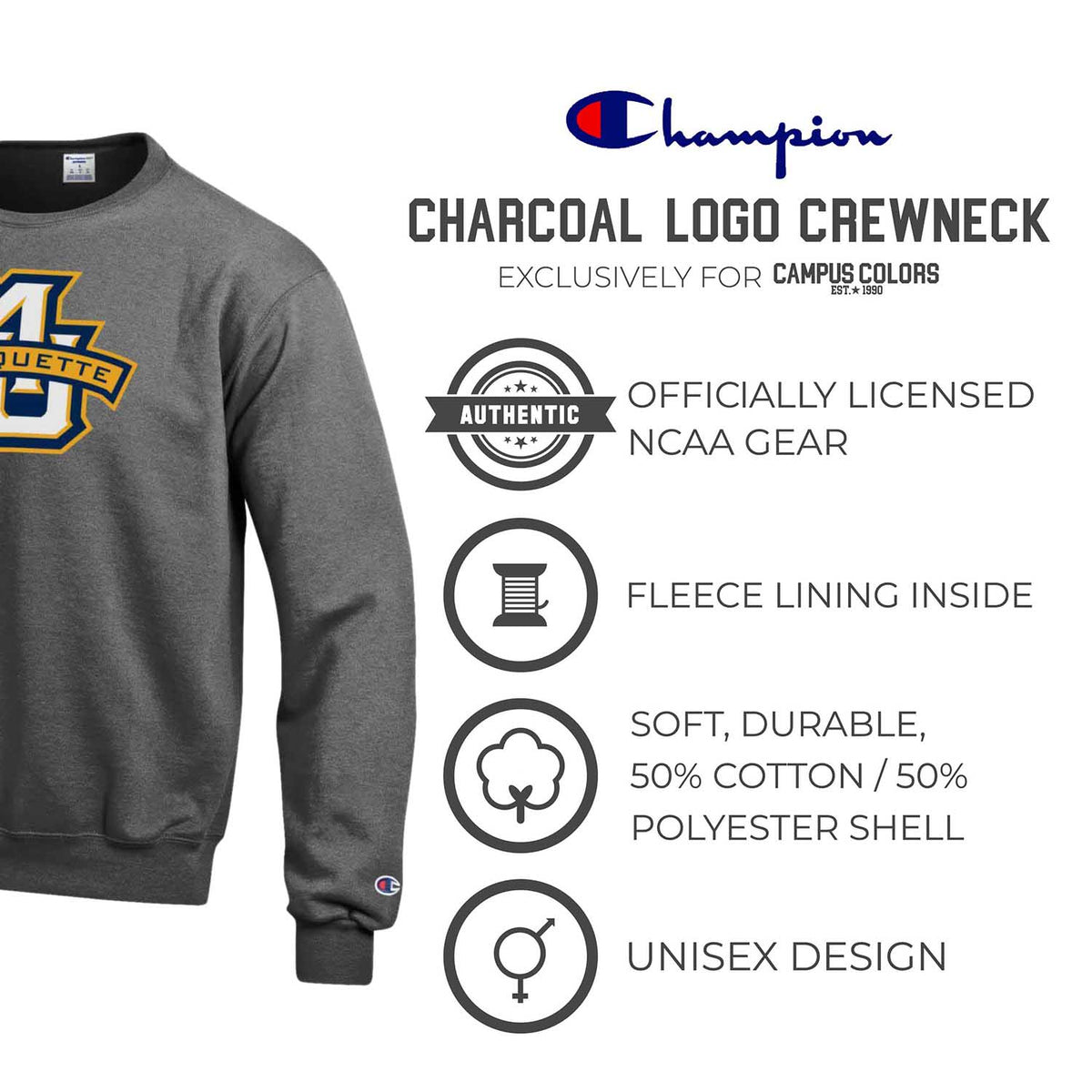 Marquette Golden Eagles Adult Mascot Fleece Crewneck - Charcoal