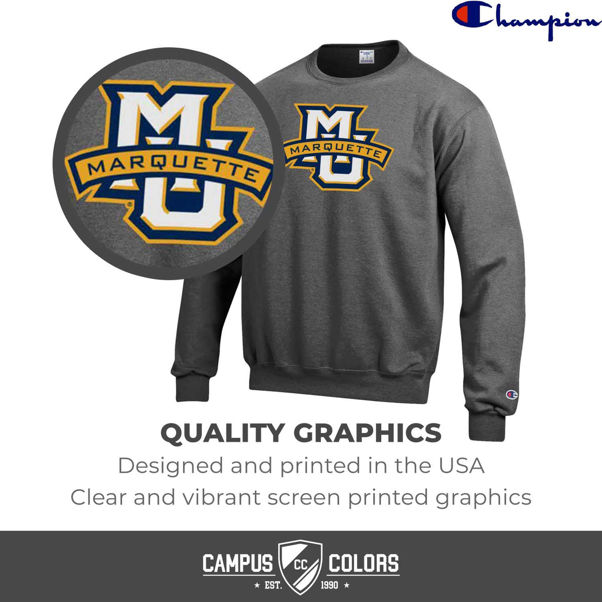 Marquette Golden Eagles Adult Mascot Fleece Crewneck - Charcoal