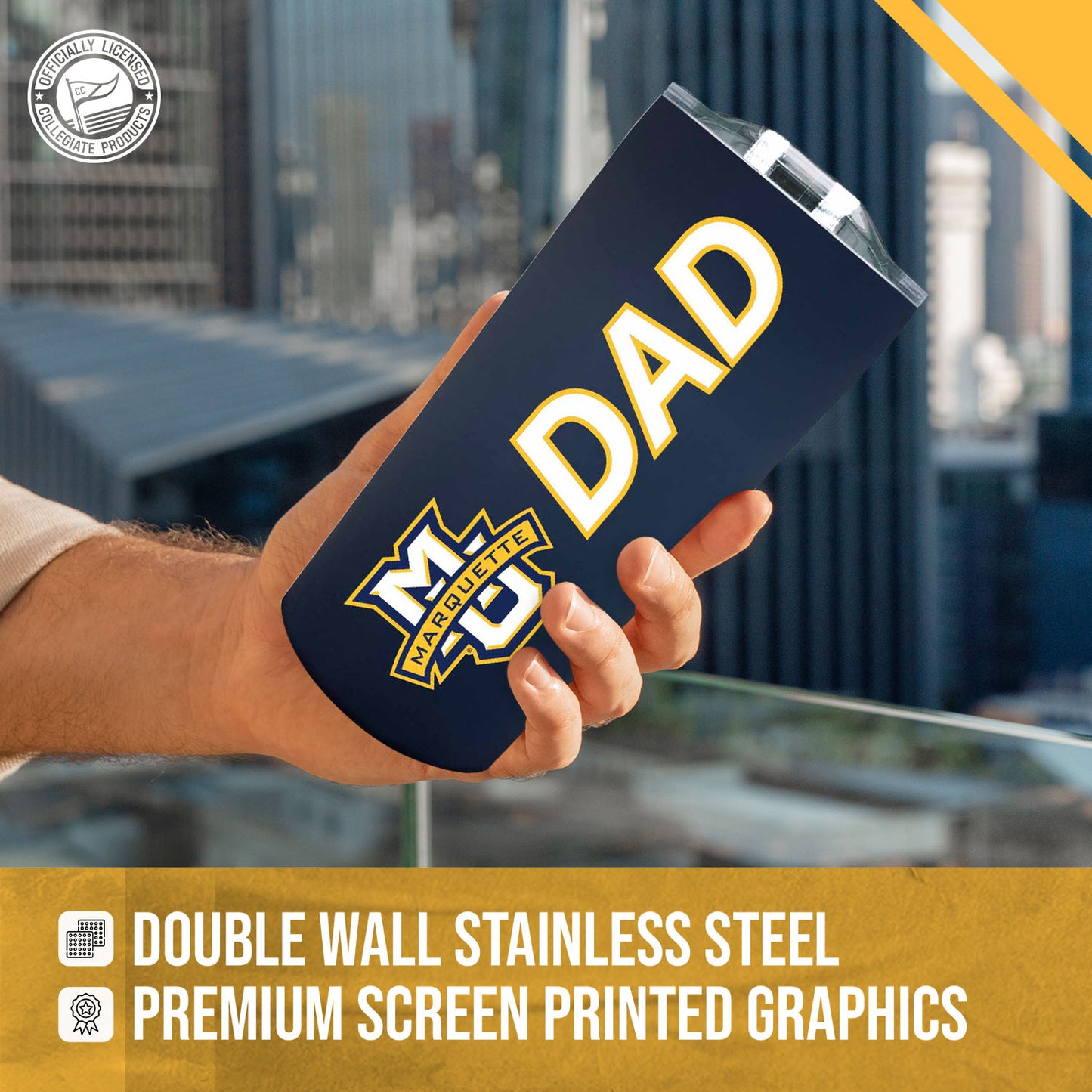 Marquette Golden Eagles NCAA Stainless Steel Travel Tumbler for Dad - Navy