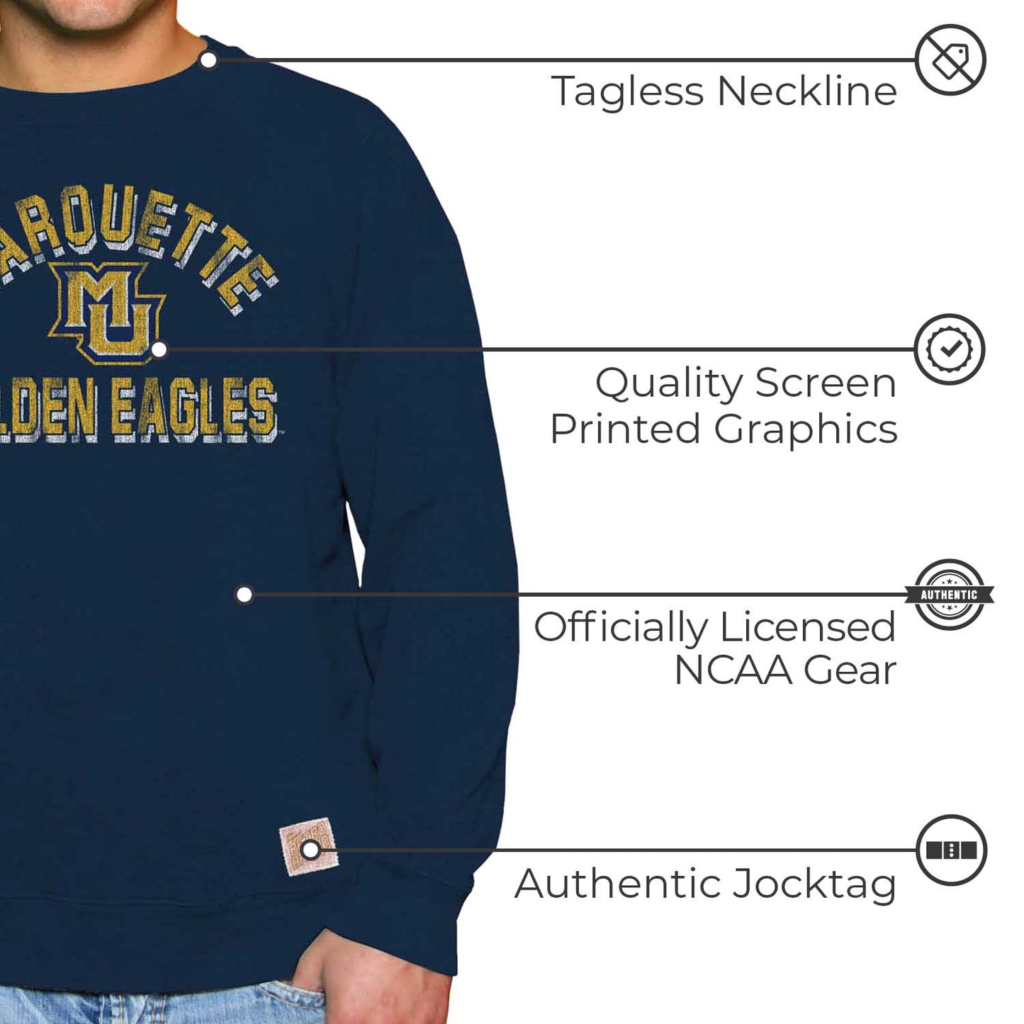 Marquette Golden Eagles Adult University Crewneck - Navy