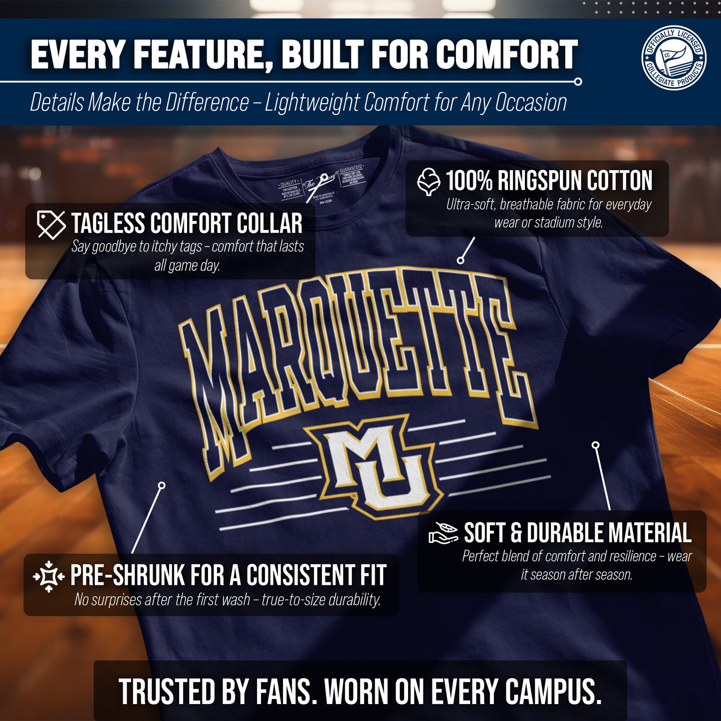 Marquette Golden Eagles NCAA Adult Unisex Overtime Classics T-Shirt - Navy
