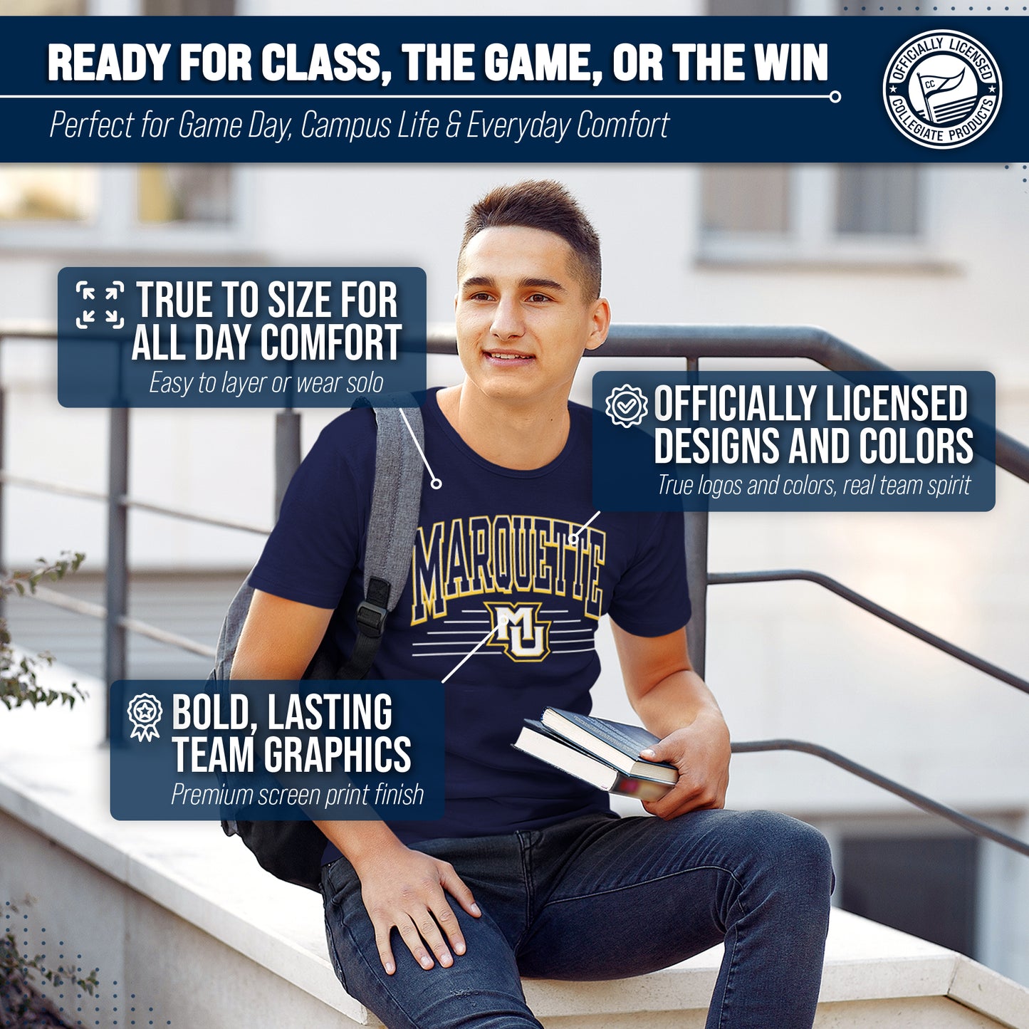 Marquette Golden Eagles NCAA Adult Unisex Overtime Classics T-Shirt - Navy