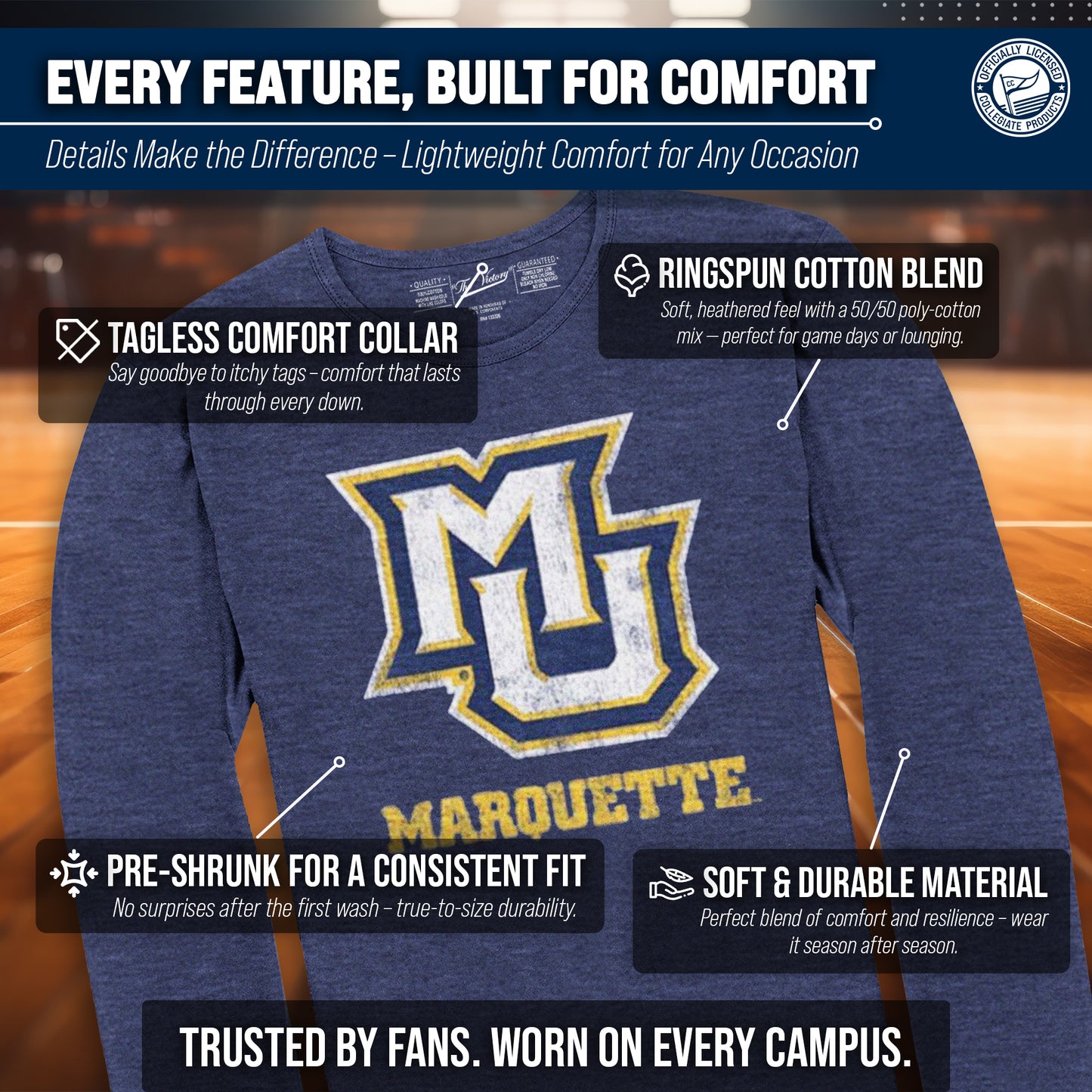 Marquette Golden Eagles NCAA MVP Adult Long-Sleeve Shirt - Navy