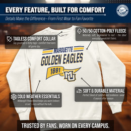 Marquette Golden Eagles NCAA Adult Unisex Varsity Club Pennant Crewneck Fleece Sweatshirt - Off White