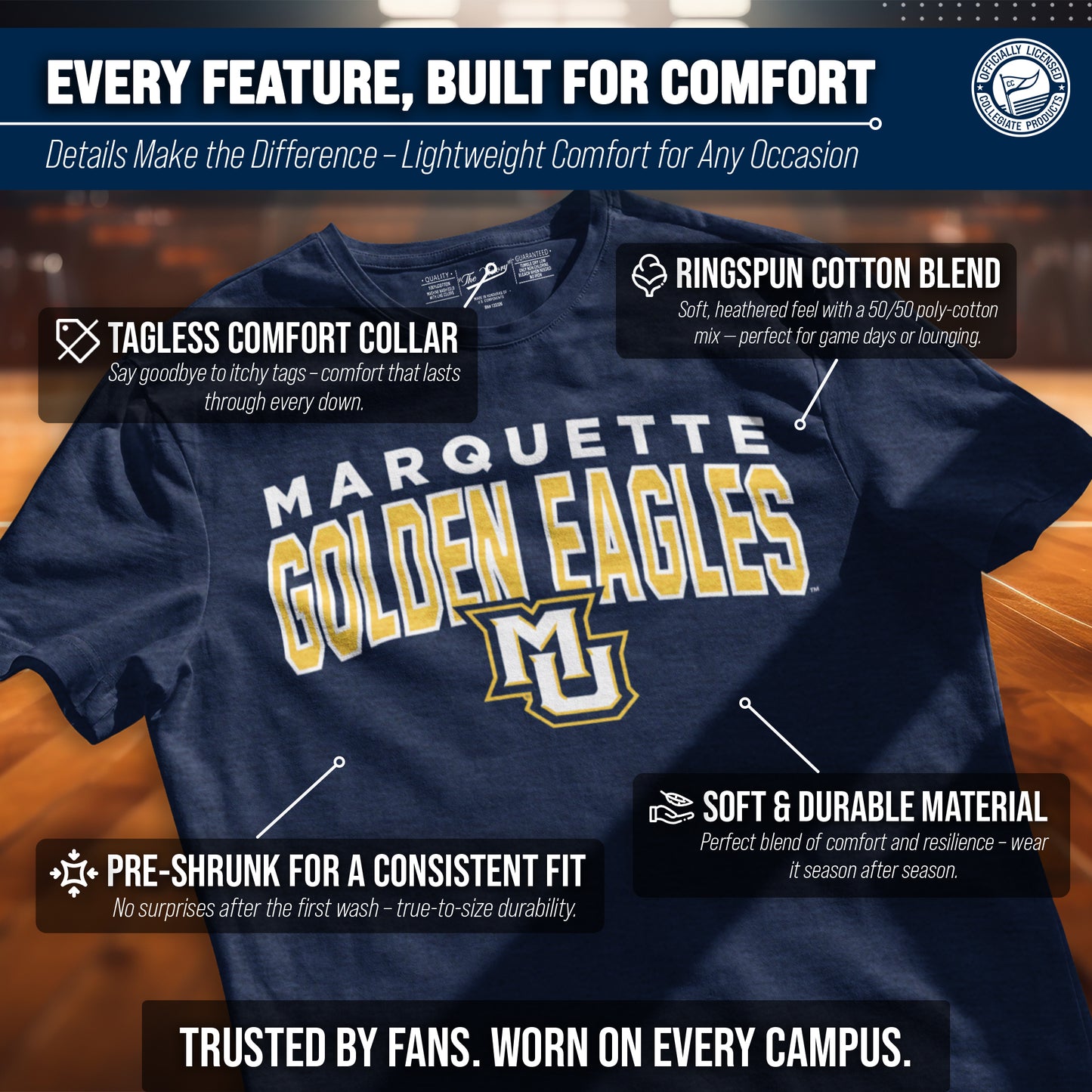 Marquette Golden Eagles NCAA Adult Unisex Starting Fresh T-Shirt - Navy Heather