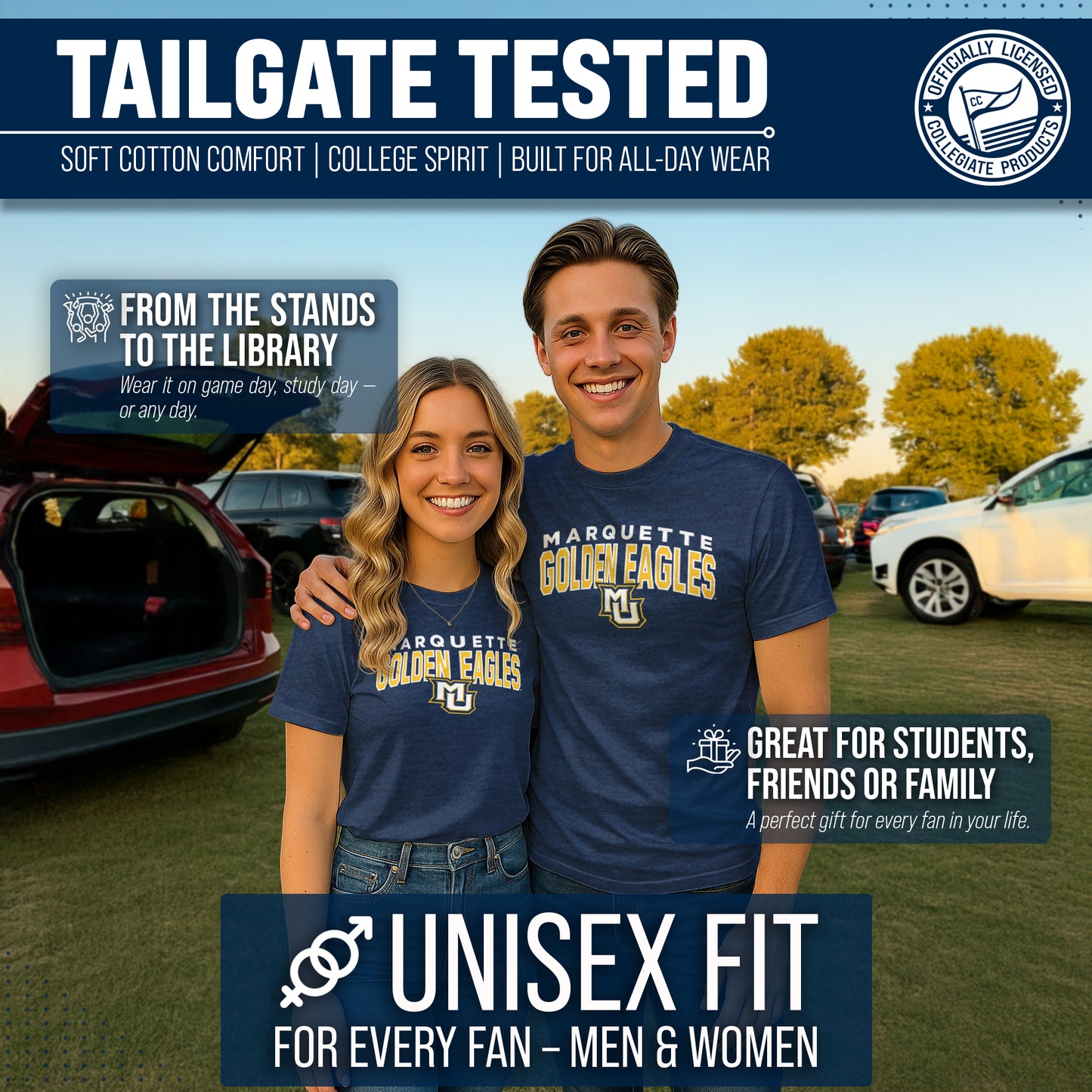 Marquette Golden Eagles NCAA Adult Unisex Starting Fresh T-Shirt - Navy Heather