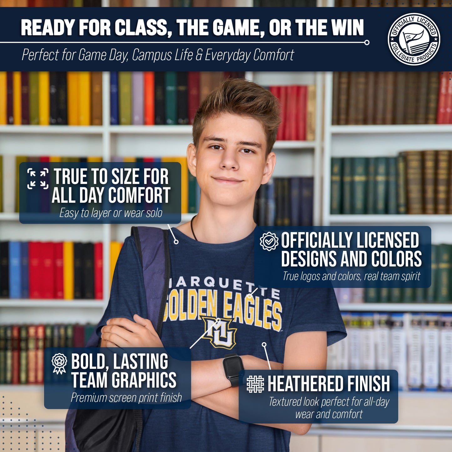 Marquette Golden Eagles NCAA Adult Unisex Starting Fresh T-Shirt - Navy Heather