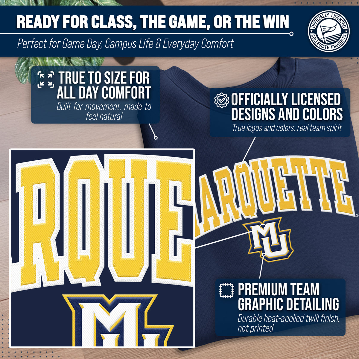 Marquette Golden Eagles Adult Tackle Twill Crewneck - Navy