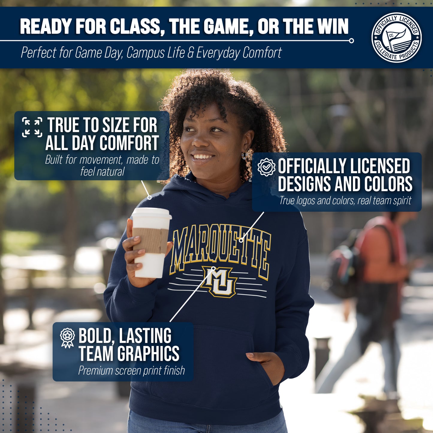 Marquette Golden Eagles NCAA Adult Unisex Overtime Classics Hooded Fleece Sweatshirt - Navy