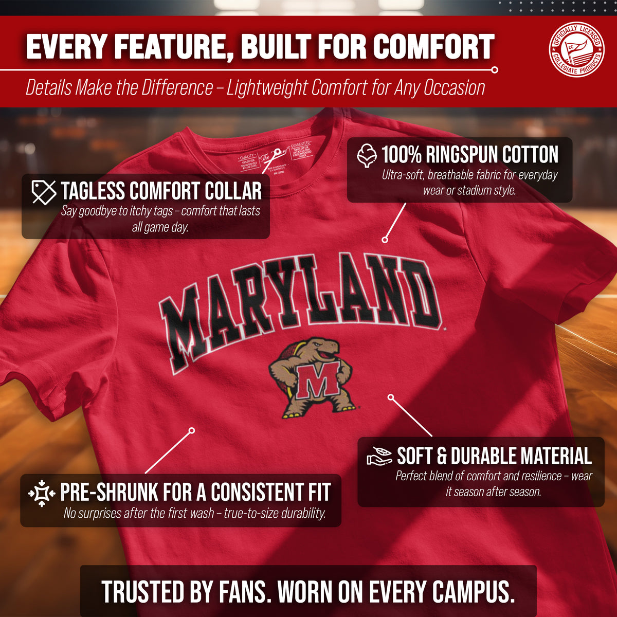 Maryland Terrapins NCAA Adult Gameday Cotton T-Shirt - Red