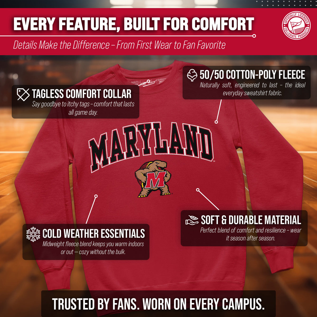 Maryland Terrapins Adult Arch & Logo Soft Style Gameday Crewneck Sweatshirt - Red