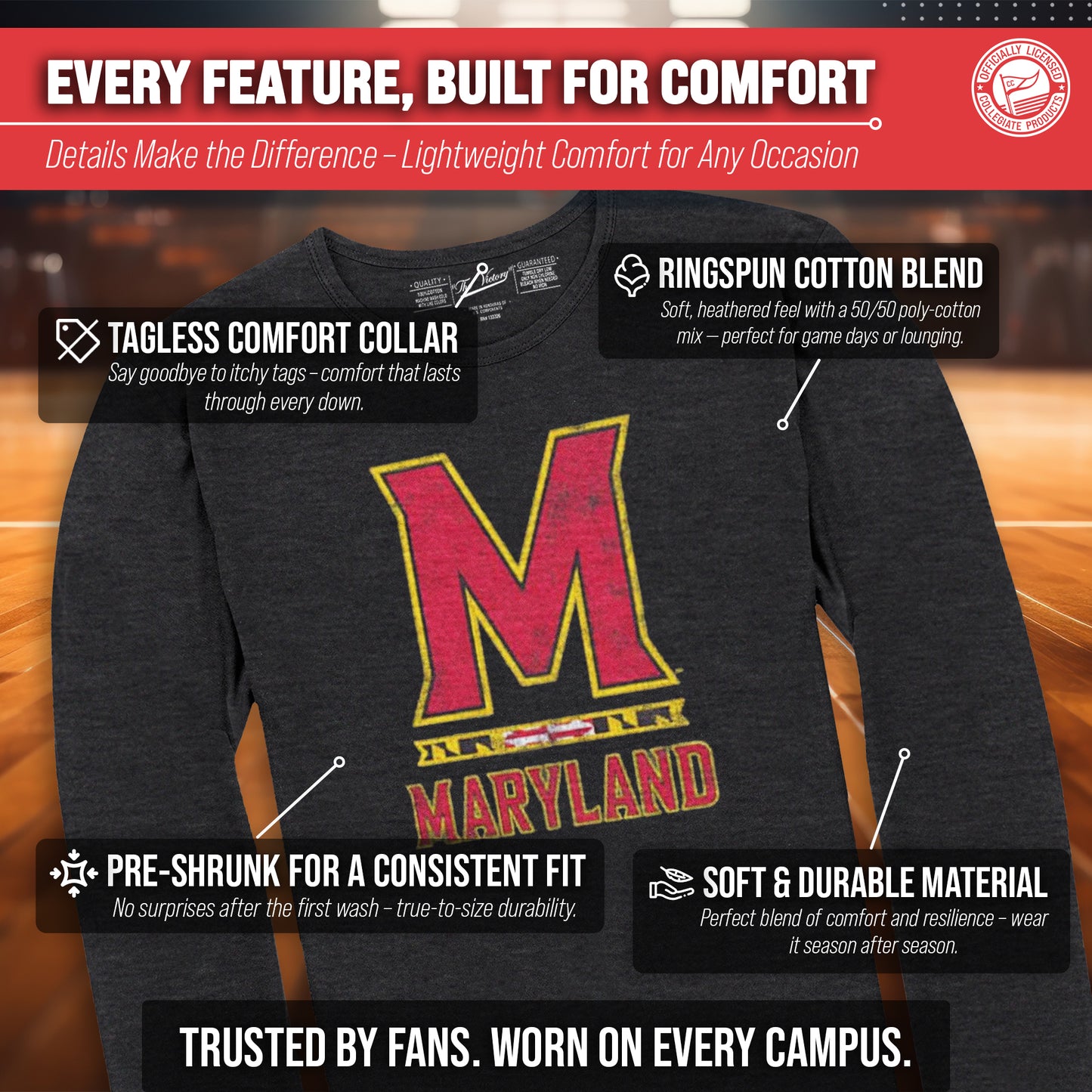 Maryland Terrapins NCAA MVP Adult Long-Sleeve Shirt - Black