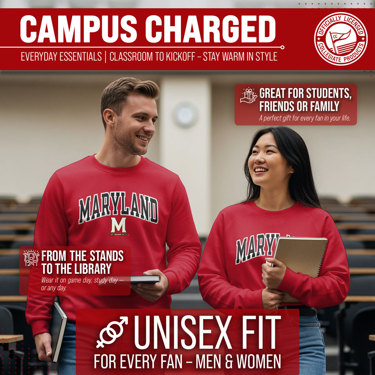 Maryland Terrapins Adult Tackle Twill Crewneck - Red