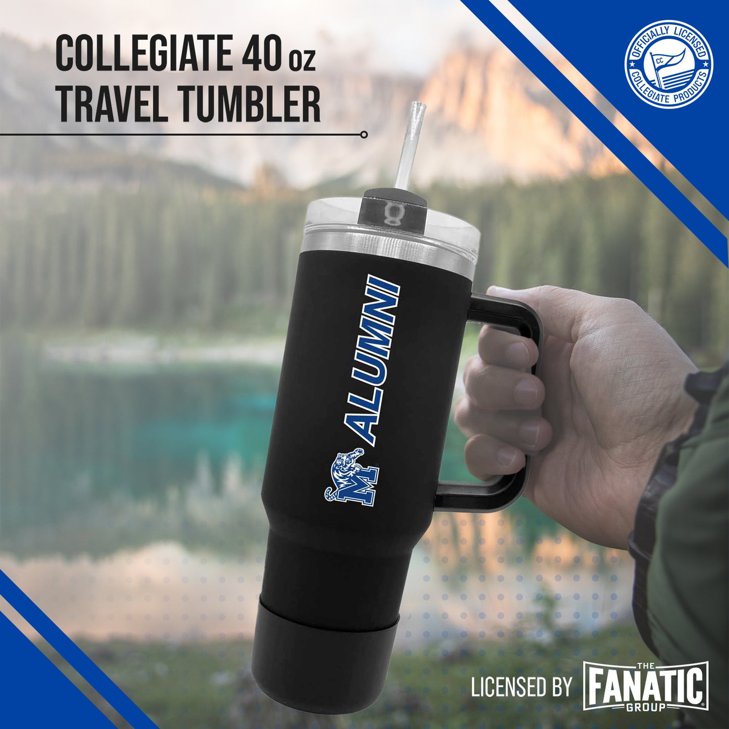 Memphis  Tigers Collegiate 40oz Stainless Steel Travel Tumbler with Handle for Alumni - Black